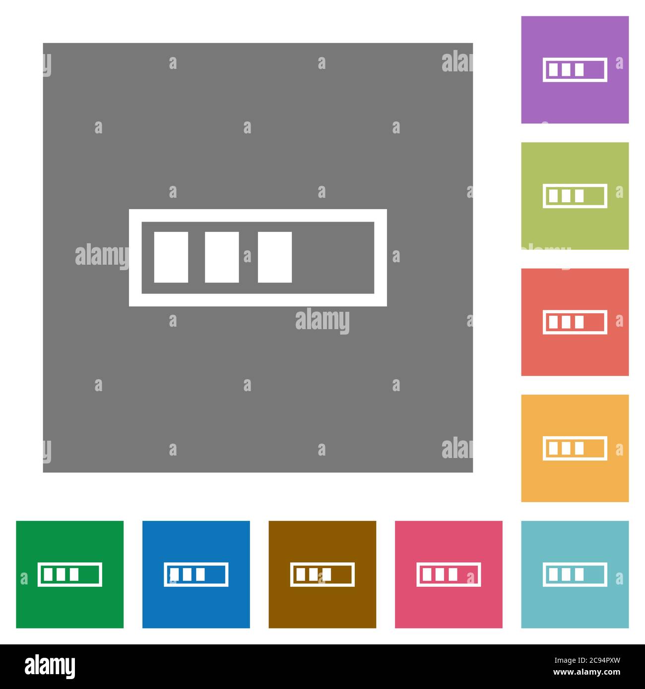 Progressive flache Symbole auf einfachen farbigen quadratischen Hintergründen Stock Vektor