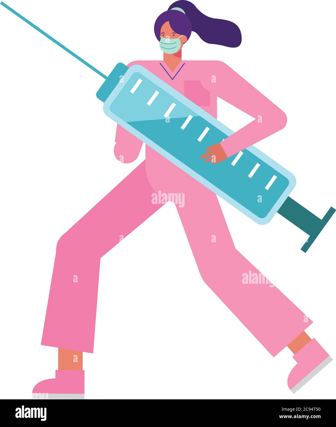 Professionelle weibliche Chirurg trägt medizinische Maske mit Injektionsvektor Illustration Design Stock Vektor