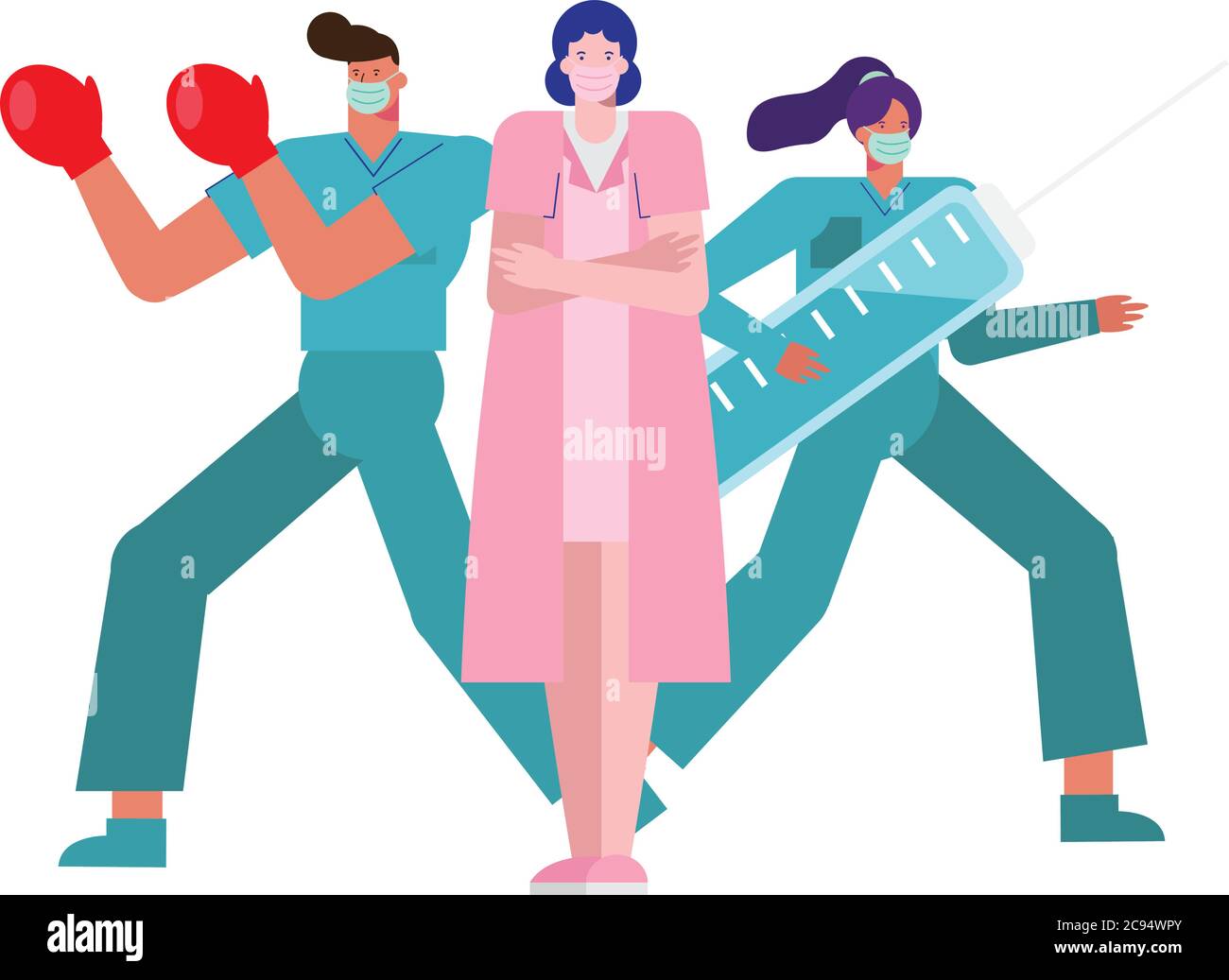 Professionelle Ärzte Personal trägt medizinische Masken Vektor Illustration Design Stock Vektor