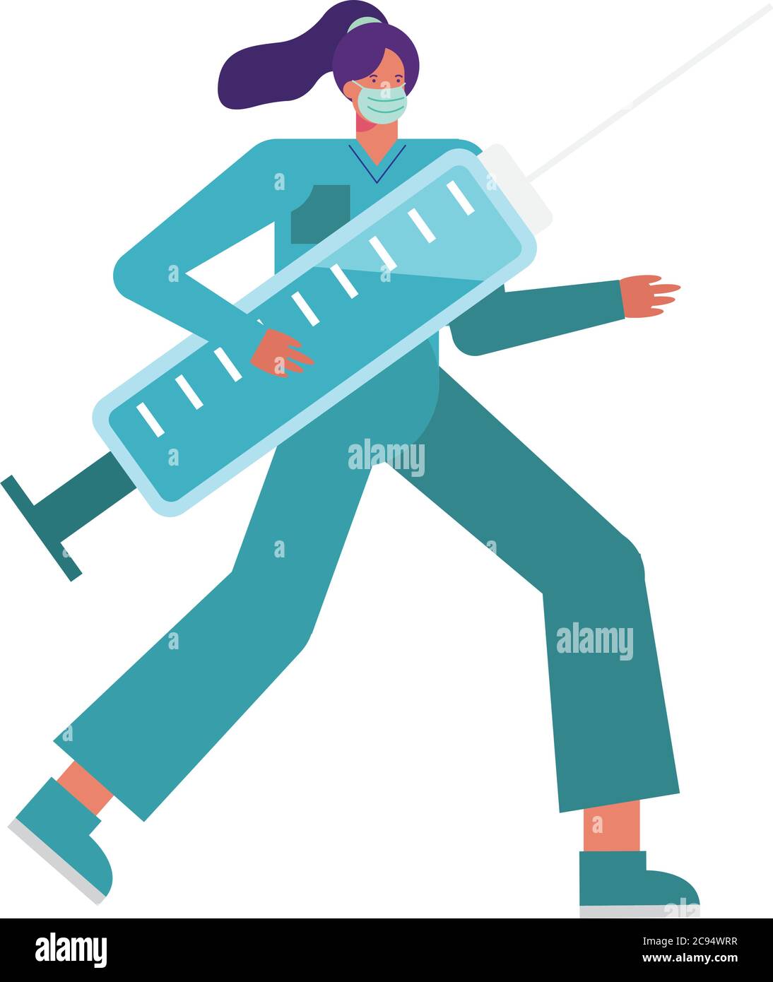 Professionelle weibliche Chirurg trägt medizinische Maske mit Injektionsvektor Illustration Design Stock Vektor