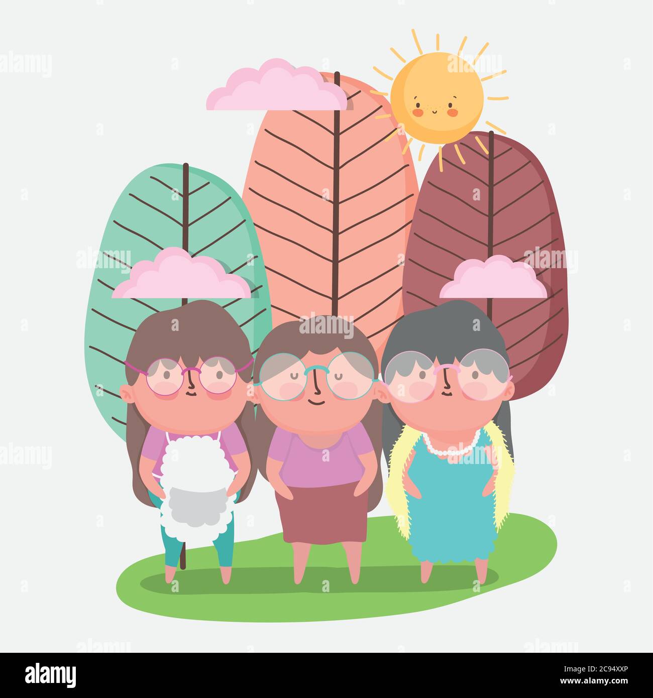Happy Großeltern Tag, nette alte Großmütter Cartoon im Park Vektor-Illustration Stock Vektor