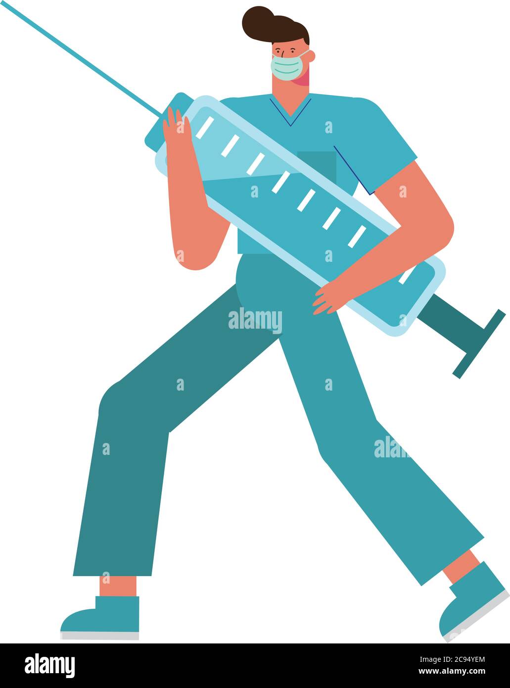 Professioneller Chirurg trägt medizinische Maske Anheben Injektion Vektor Illustration Design Stock Vektor