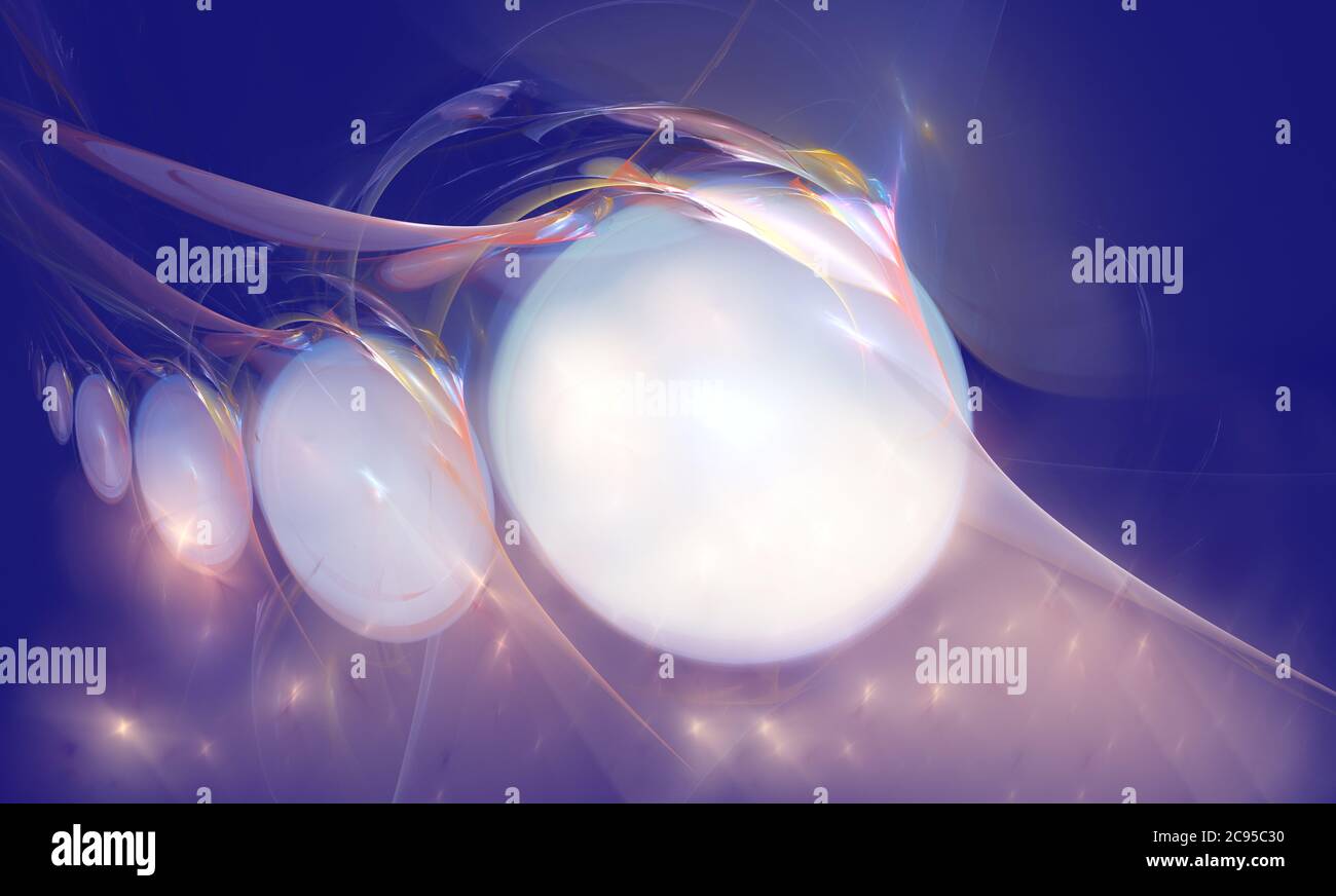 Fraktale, leuchtende abstrakte Scheinwerfer auf blauem Hintergrund Stockfoto