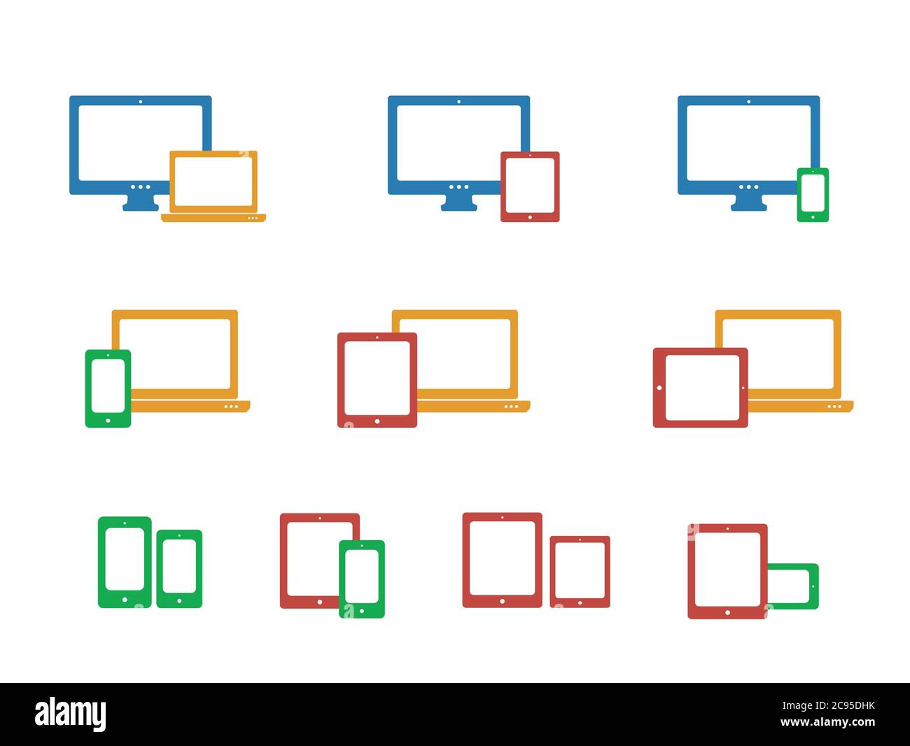 Vector Smartphone, Desktop-Computer, Laptop und Tablet PC Symbole und Kombinationen. Stock Vektor