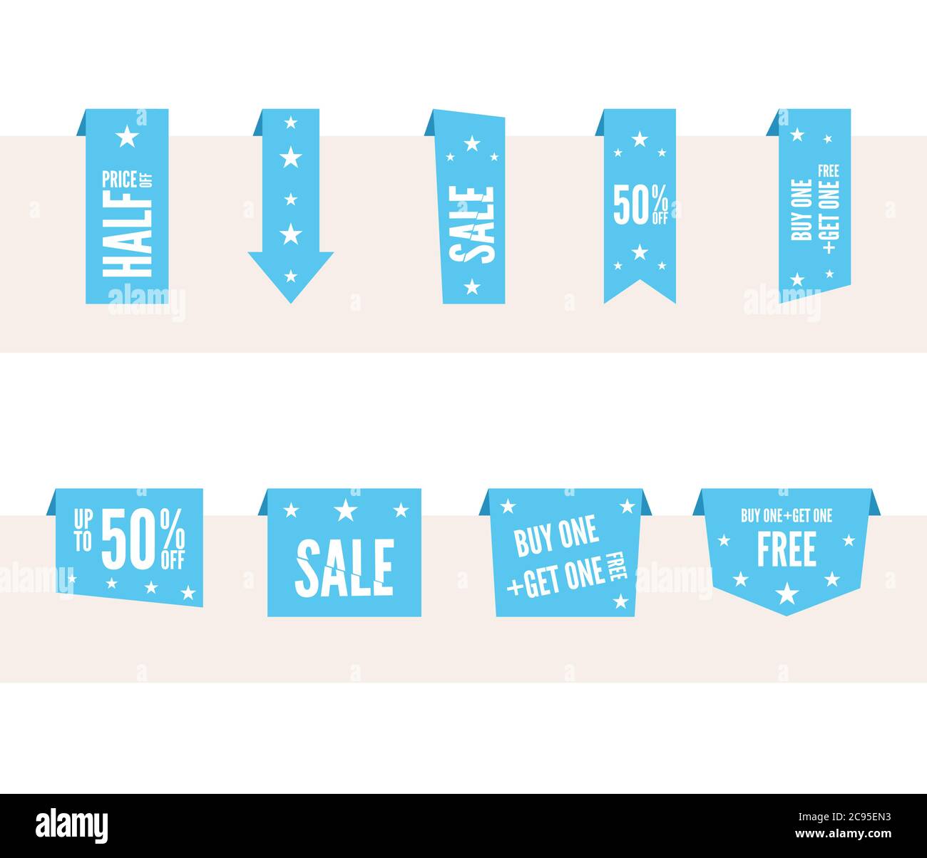 Blaues Papier Sprachanhänger Set für Verkauf und Werbung. Flat Vector Design-Elemente Stock Vektor