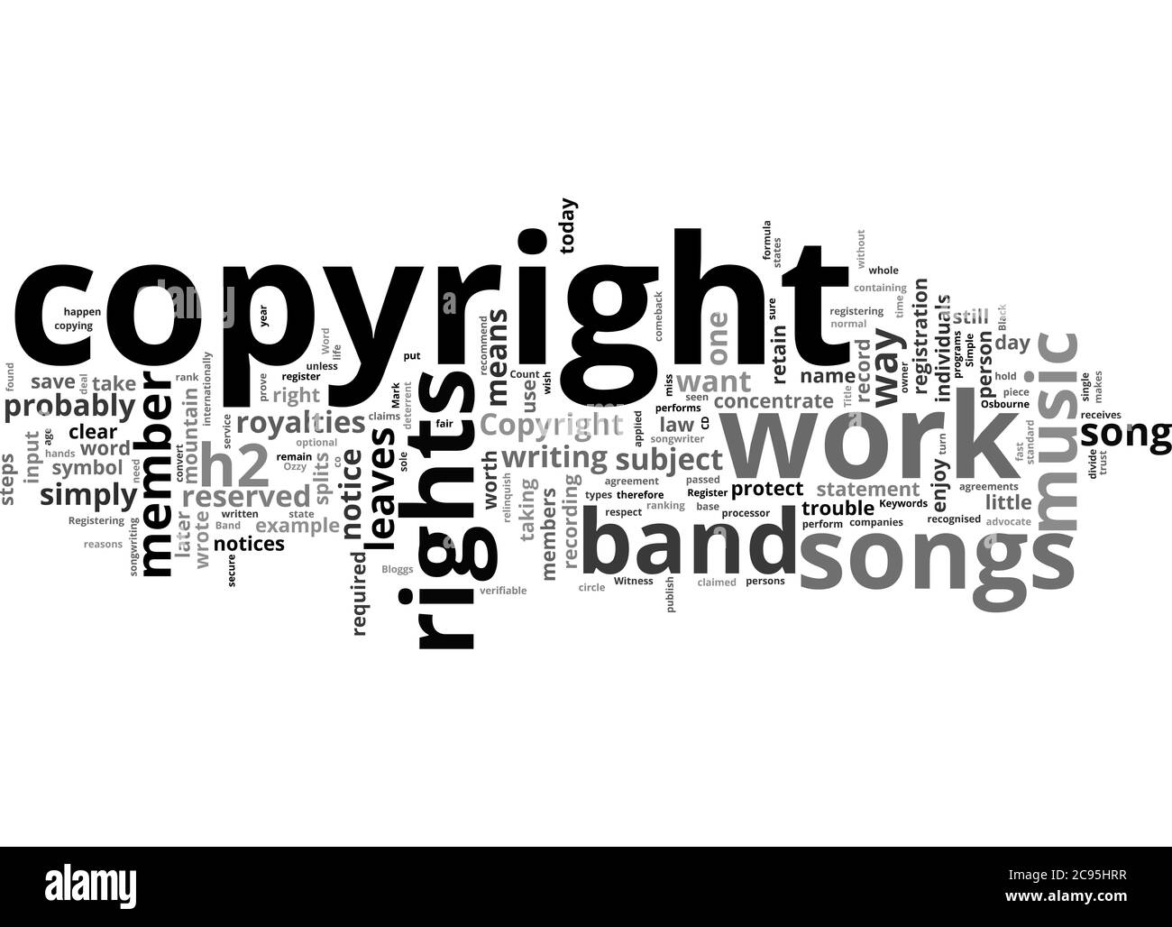 Word Cloud Zusammenfassung von Copyright und Musik der richtige Weg, um  Ihre Rechte zu schützen Artikel Stockfotografie - Alamy