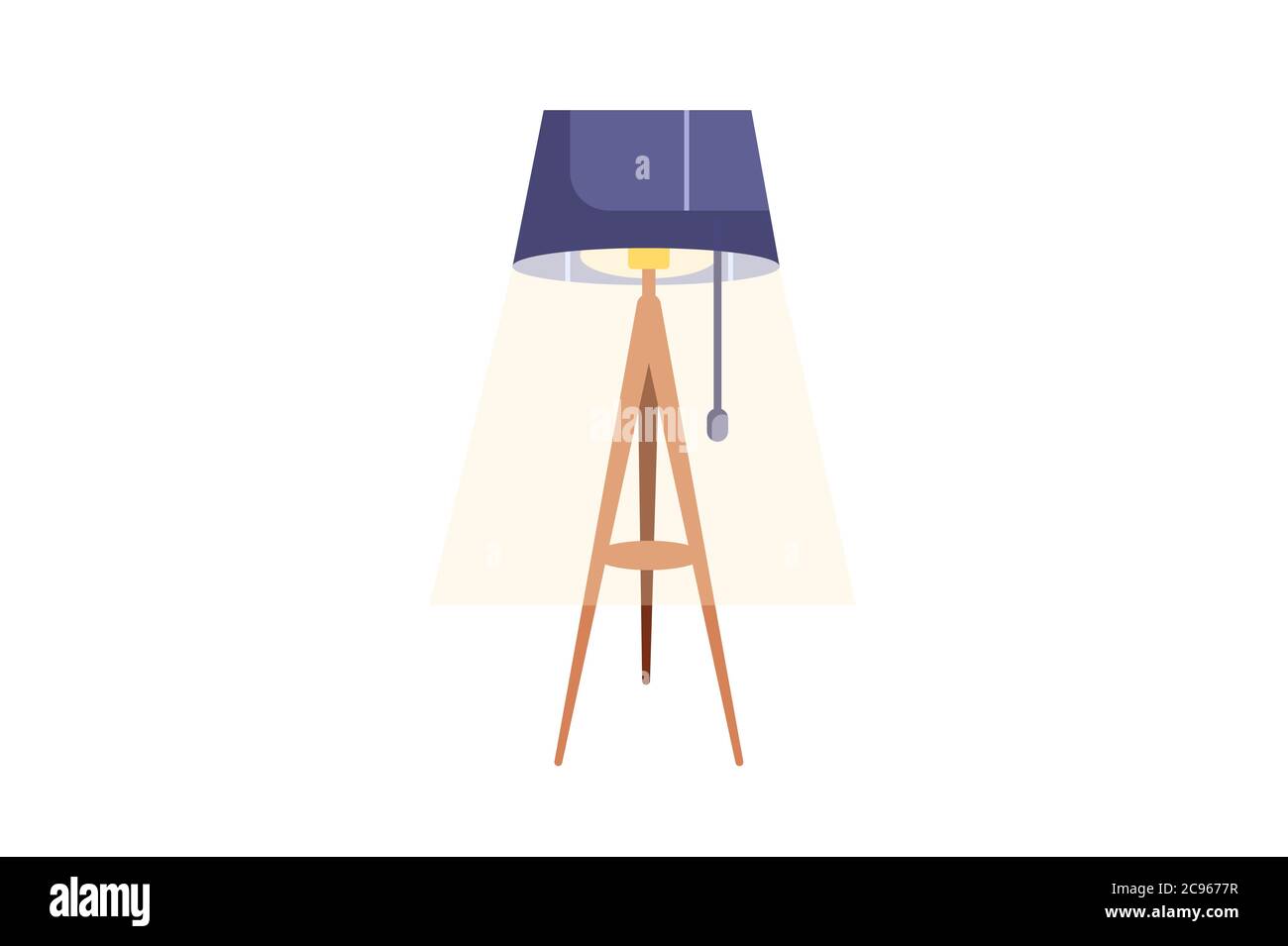 Stilvolle und moderne eingeschaltet Stehleuchte isoliert auf weißem Hintergrund, flache Vektor-Illustration Stockfoto