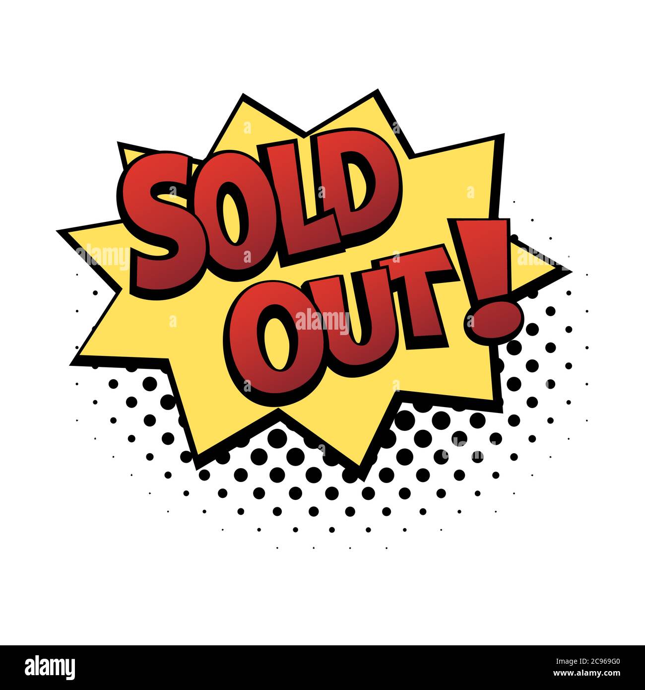 Comic-Schriftzug ausverkauft. Comic-Sprechblase mit emotionalem Text ausverkauft. Vektor helle dynamische Cartoon-Illustration im Retro-Pop Art-Stil isoliert Stock Vektor
