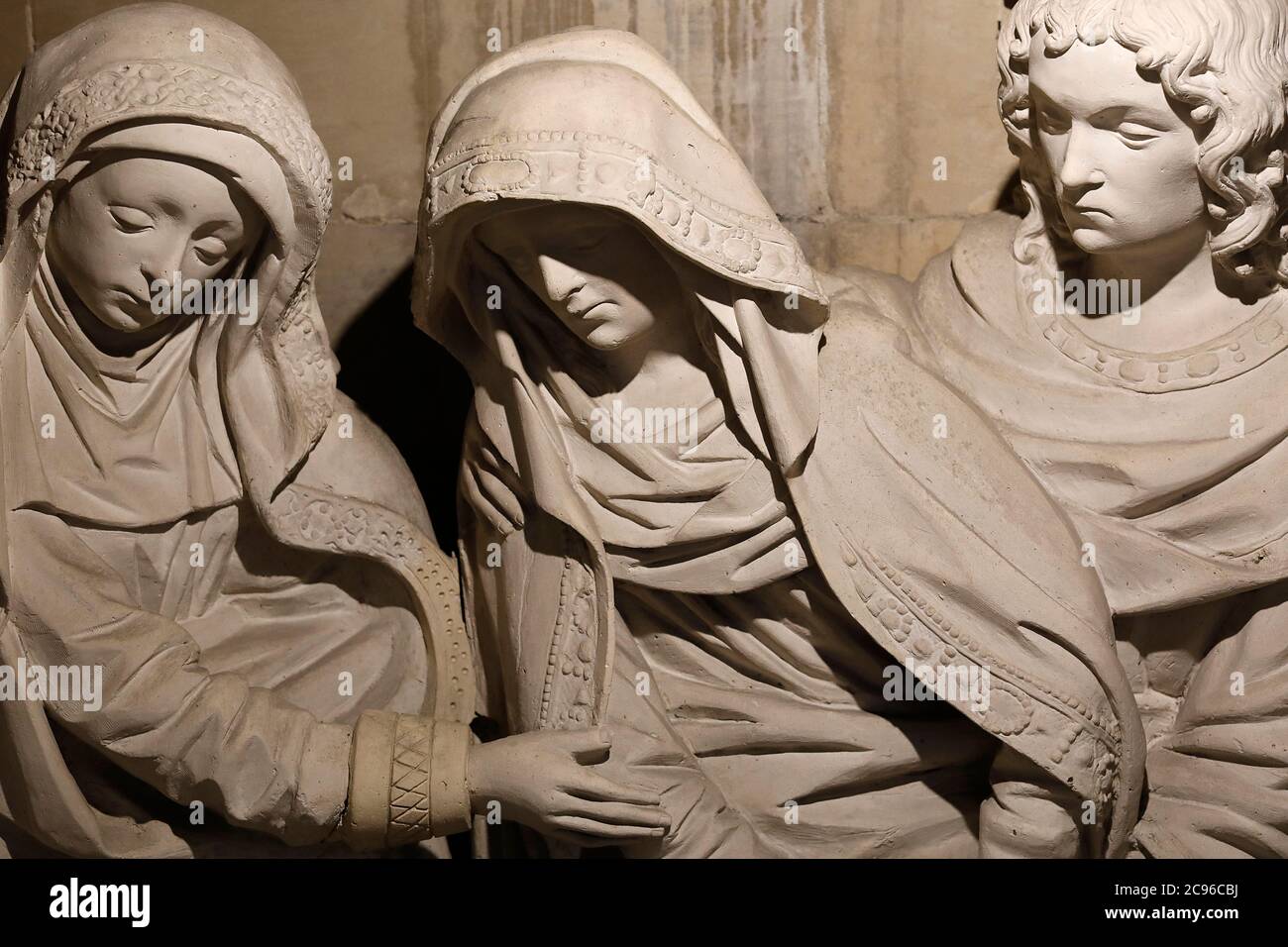 Sainte Croix (Holy Cross) Kirche, Bernay, Eure, Frankreich. Jesu Entombment (Detail). Stockfoto