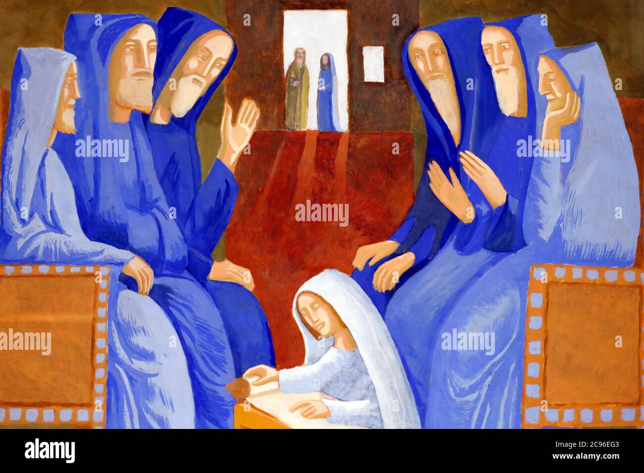 Basilika unserer Lieben Frau von Genf. Malen. Jesus und die Ärzte des Glaubens. Genf. Schweiz. Stockfoto