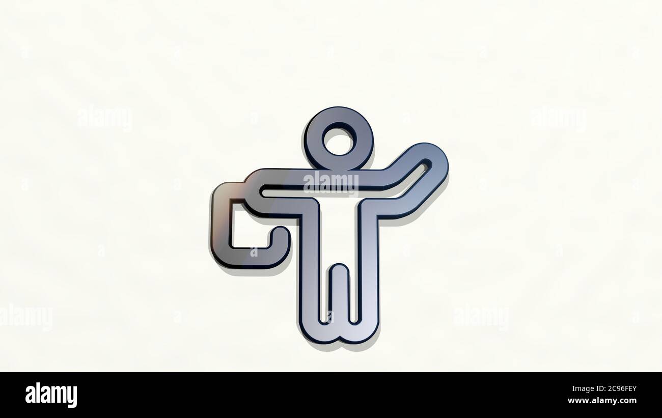 Signalfahne an der Wand. 3D-Illustration von Metallic-Skulptur auf einem weißen Hintergrund mit milder Textur. Icon und Design Stockfoto