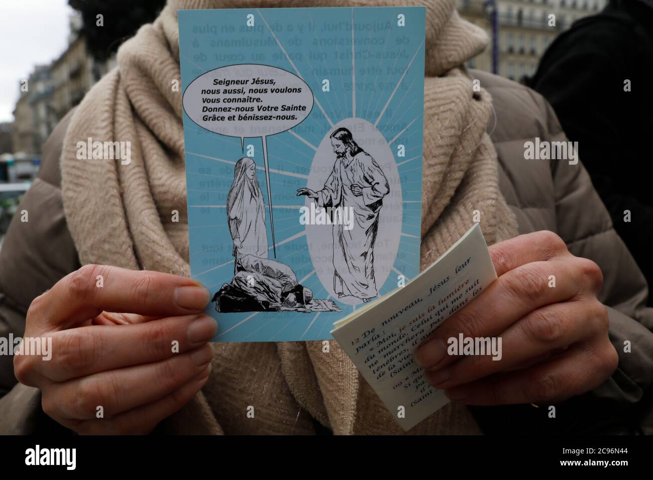 Street Evangelizer in Paris, Frankreich. Stockfoto