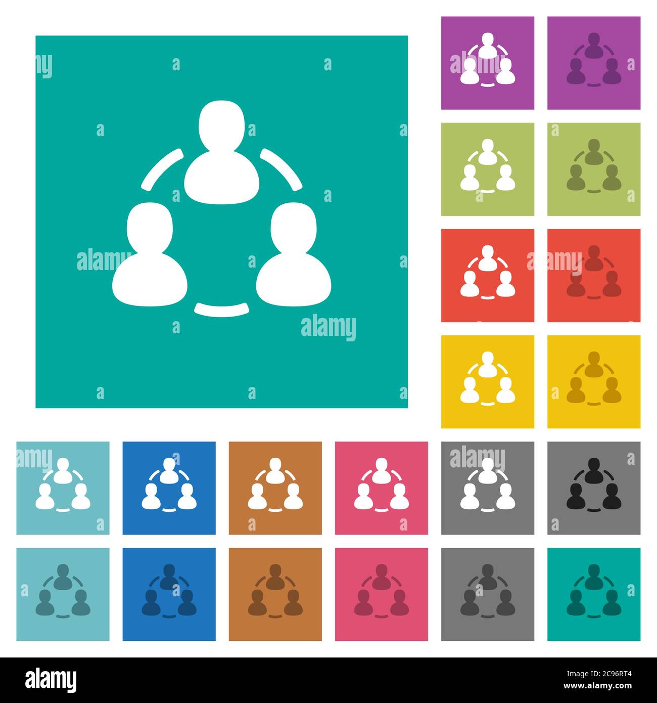 Online-Benutzer mehrfarbige flache Symbole auf einfachen quadratischen Hintergründen. Weiße und dunklere Symbolvarianten für schwebe- oder aktive Effekte. Stock Vektor