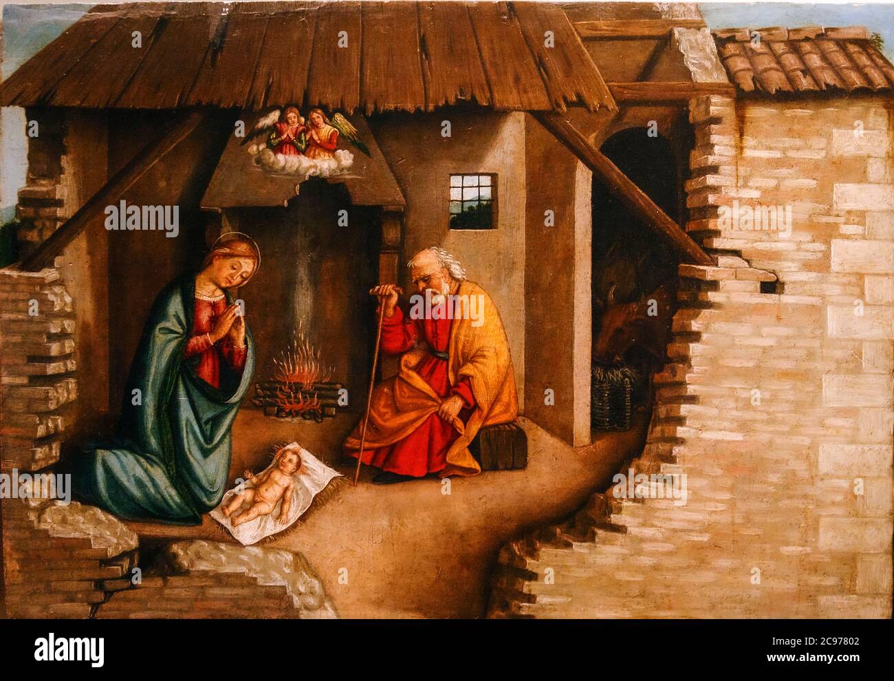 Italien Marche Jesi Palazzo Pianetti -Sitz der städtischen Kunstgalerie - Pradella: Geburt von Pietro Paolo Agabiti Stockfoto