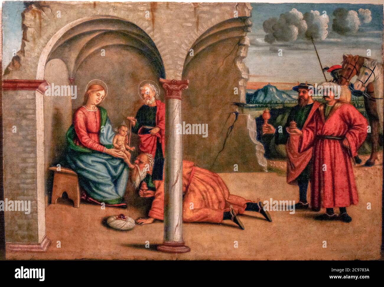Italien Marche Jesi Palazzo Pianetti -Sitz der städtischen Kunstgalerie - predella: Anbetung der Könige von Pietro Paolo Agabiti Stockfoto