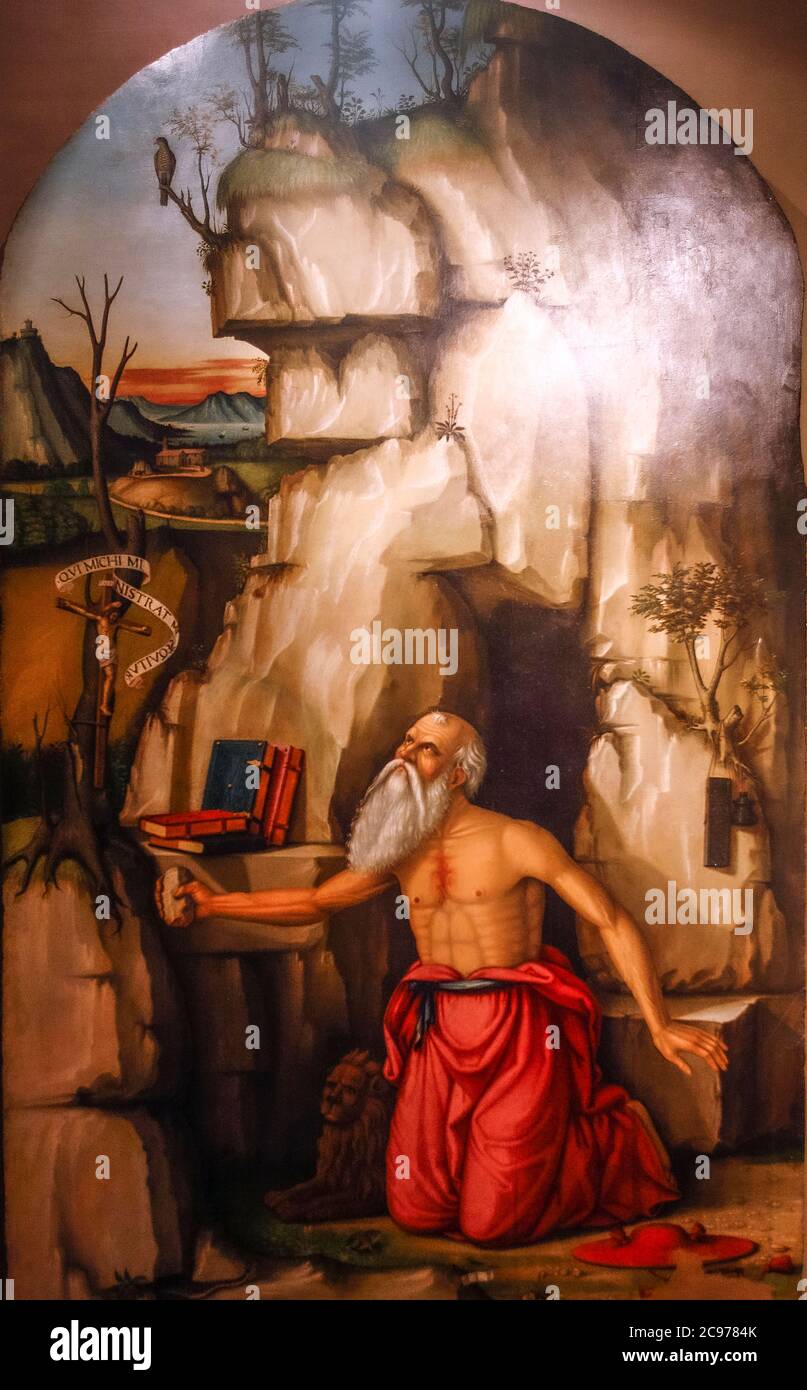 Italien Marche Jesi Palazzo Pianetti -Sitz der städtischen Kunstgalerie - St. Jerome in der Wüste: Von Pietro Paolo Agabiti Stockfoto