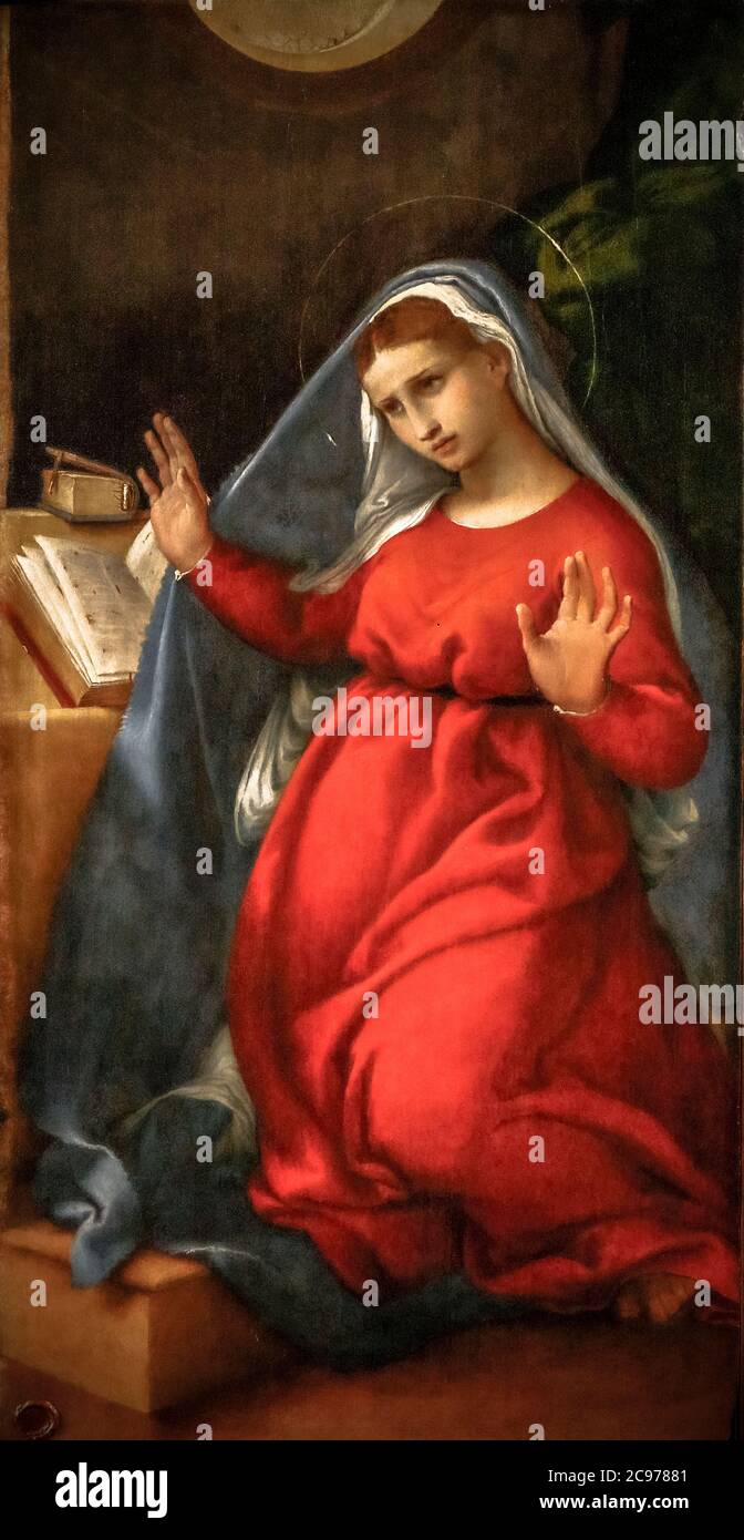 Italien Marche Jesi Palazzo Pianetti -Sitz der städtischen Kunstgalerie - Lorenzo Lotto: Annunciata Jungfrau: Öl an Bord Stockfoto
