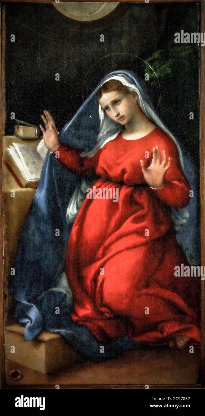 Italien Marche Jesi Palazzo Pianetti -Sitz der städtischen Kunstgalerie - Lorenzo Lotto: Annunciata Jungfrau: Öl an Bord Stockfoto