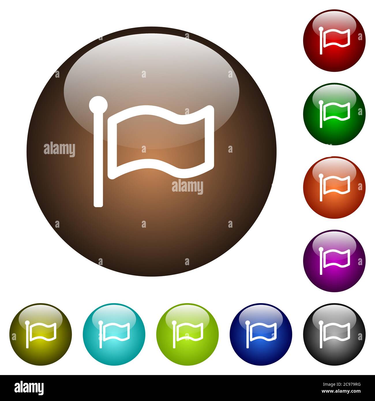Weiße Symbole auf runden farbigen Glasknöpfen Stock Vektor