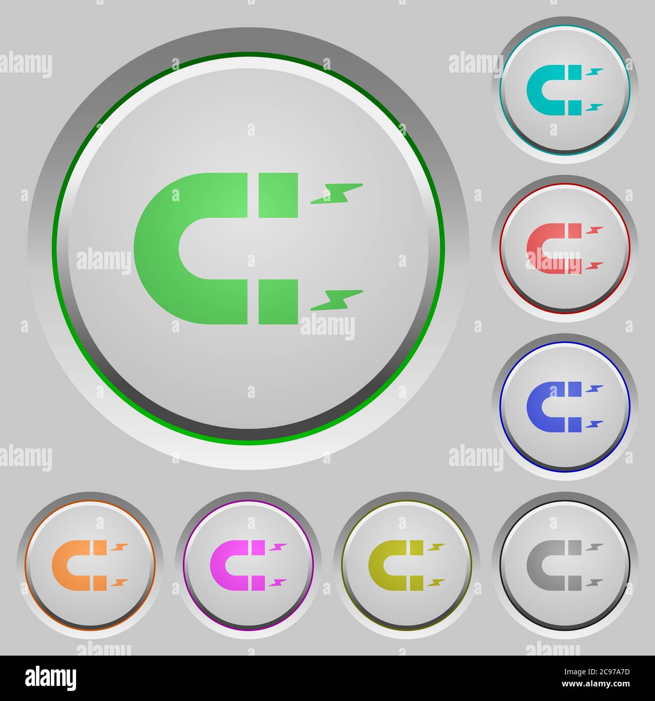Farbsymbole für Hufeisenmagneten auf versenkten Drucktasten Stock Vektor