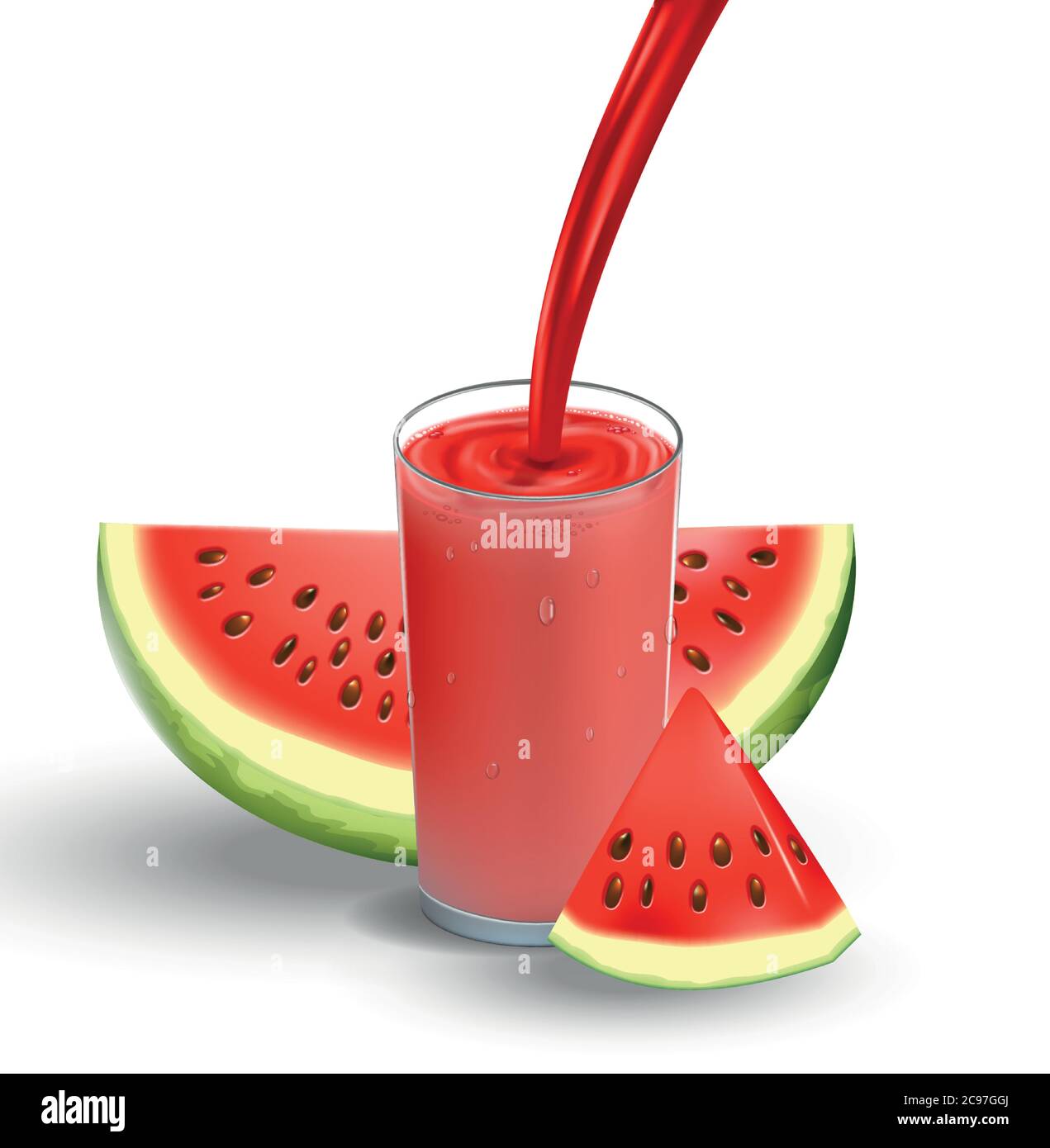 Wassermelonensaft mit Spritzer isoliert auf weiß. Glas mit roten frischen Wassermelonensaft. 3d realistische Vektor-Illustration für Ihr Design Stock Vektor