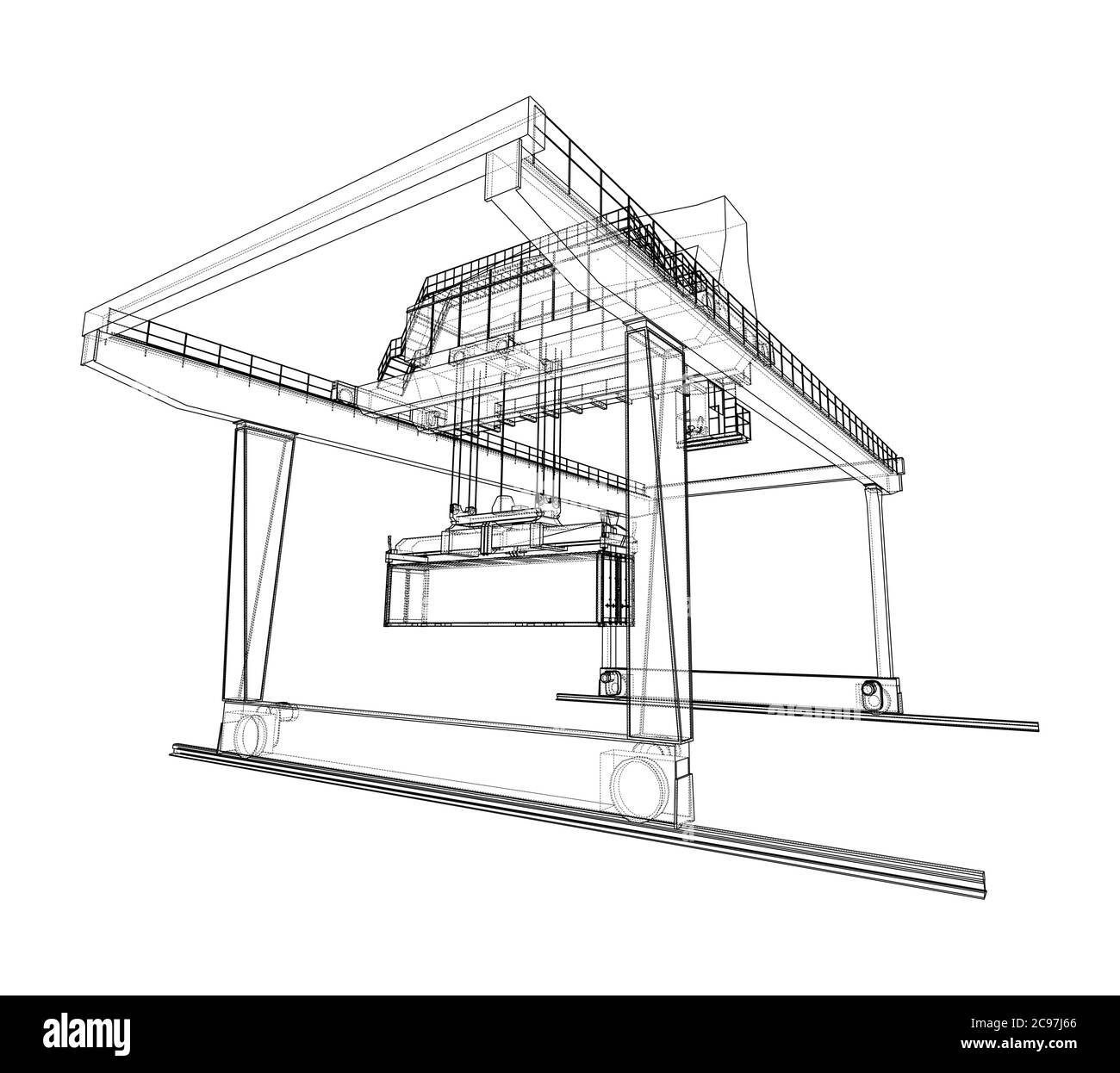 Umriss des Portalbehälters auf der Schiene Stock Vektor
