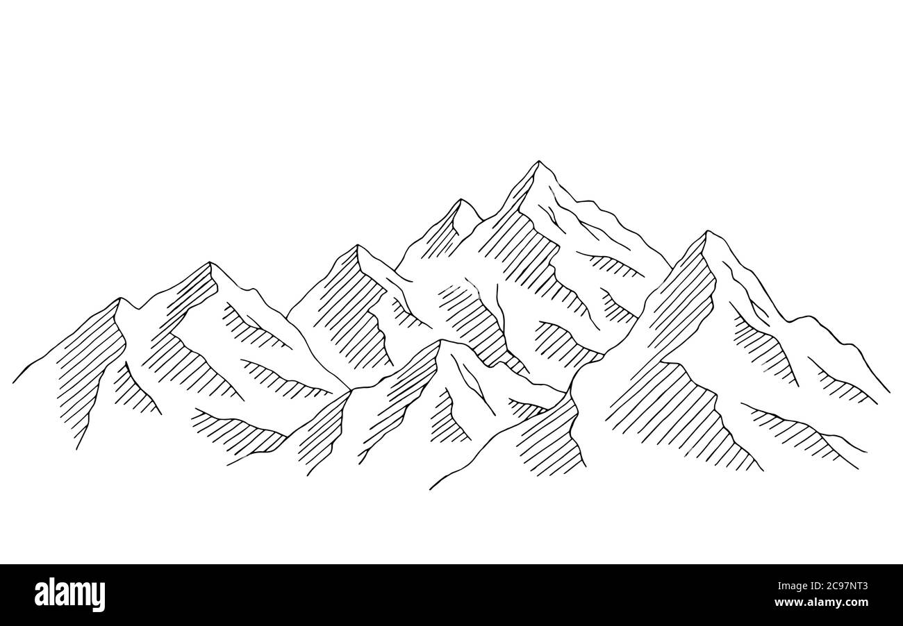 Bergkette Grafik schwarz weiß Landschaft Skizze Illustration Vektor Stock Vektor