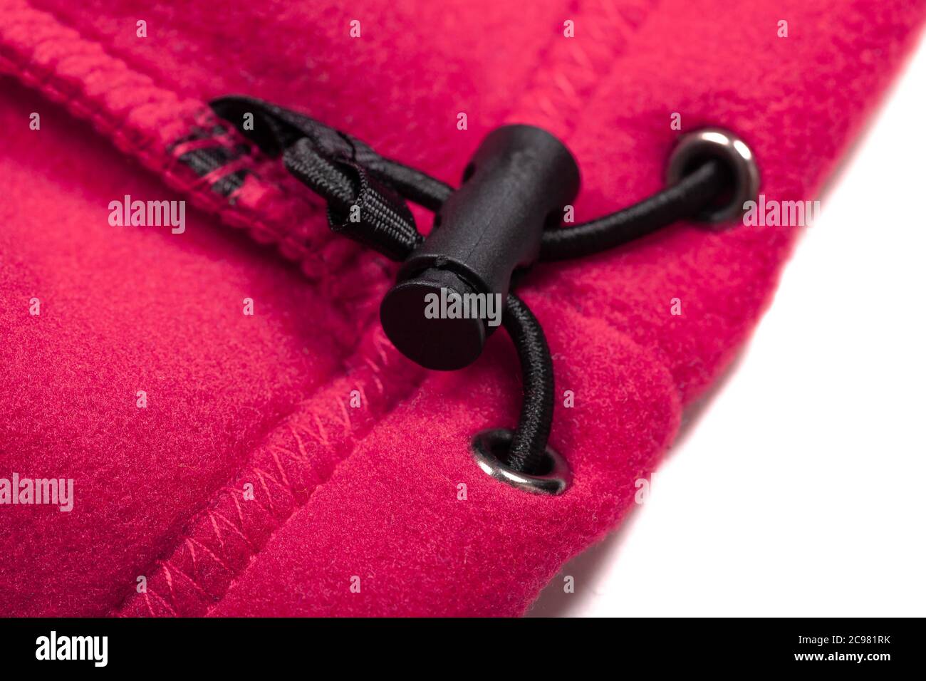 Kordelzug innen einer rosa Sportjacke, Nahaufnahme Stockfoto