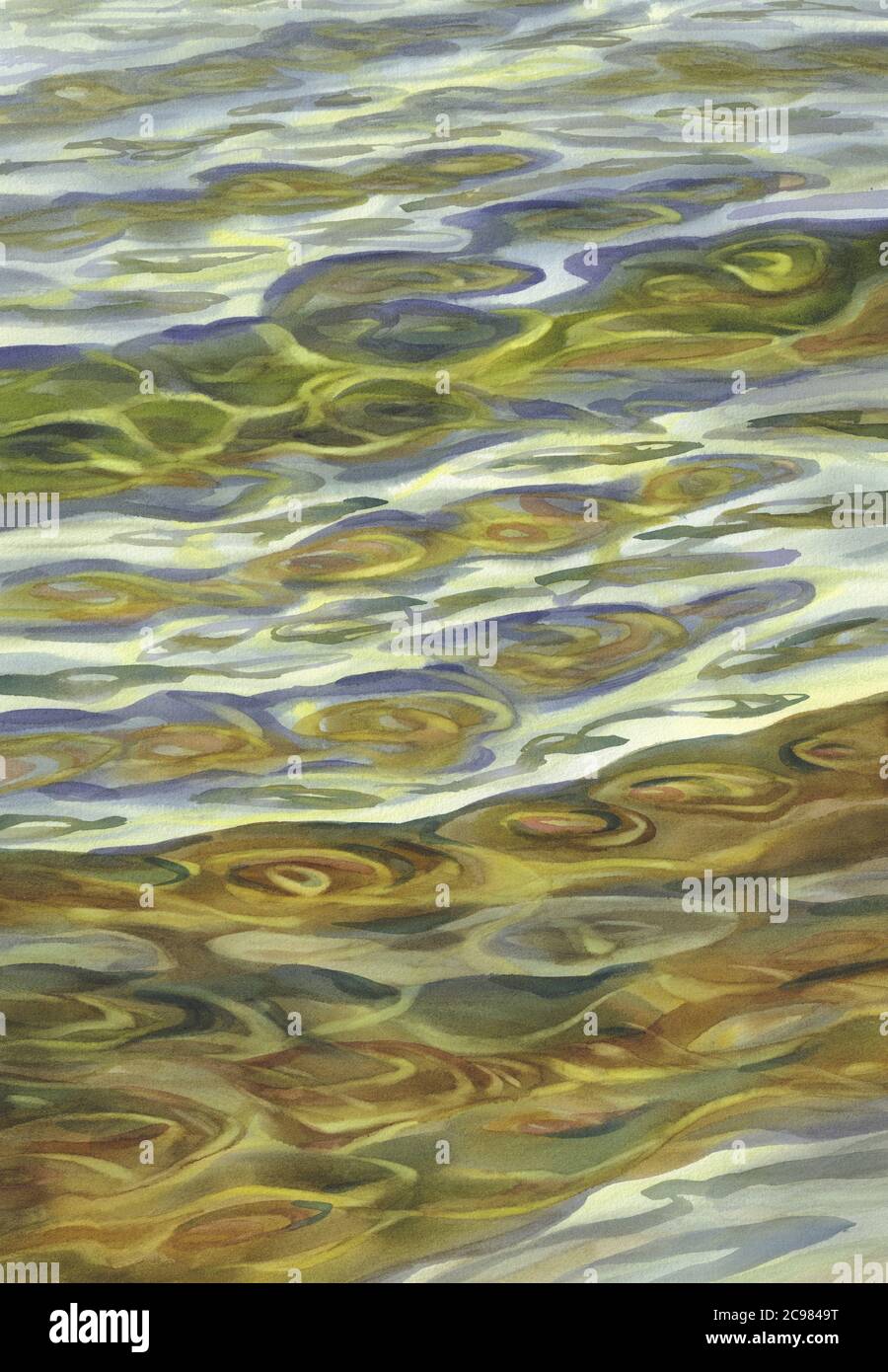 Sonnige Wasser mit transparenten Wellen Aquarell Hintergrund Stockfoto