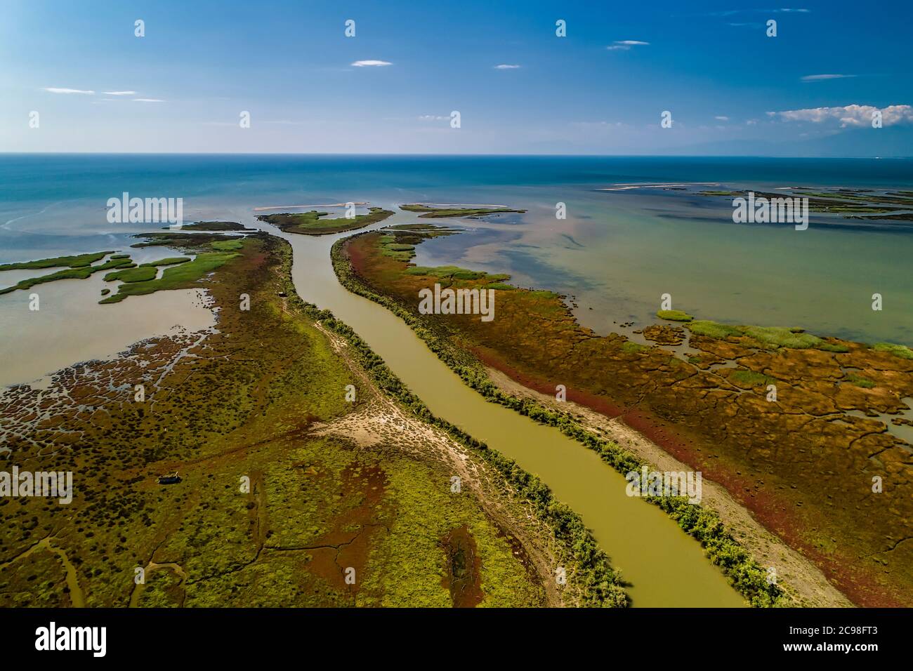 Luftaufnahme des Delta des Flusses Axios, im Norden Griechenlands Stockfoto