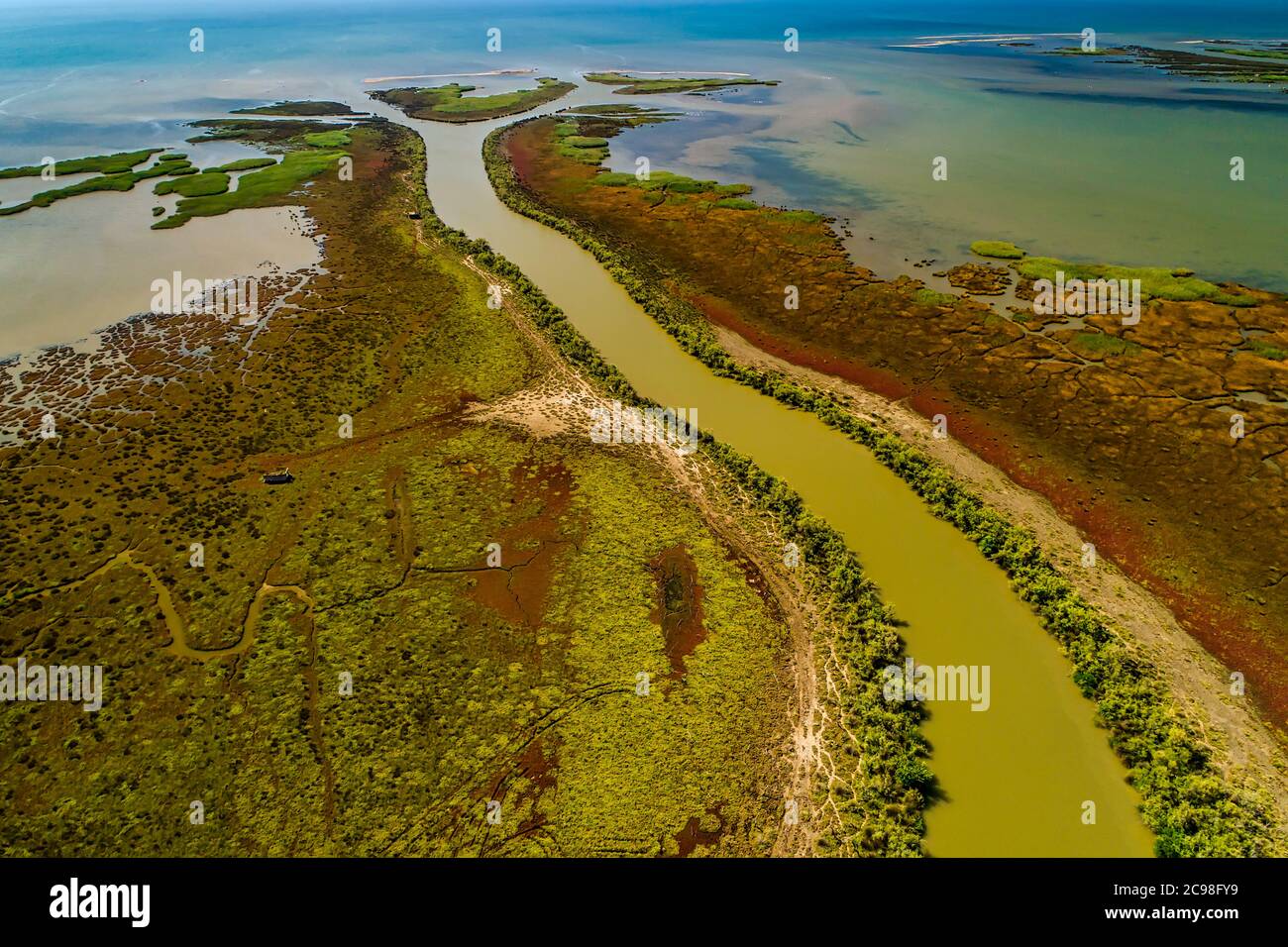 Luftaufnahme des Delta des Flusses Axios, im Norden Griechenlands Stockfoto