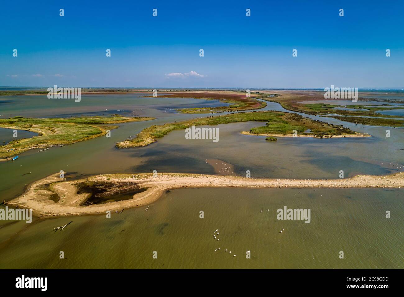Luftaufnahme des Delta des Flusses Axios, im Norden Griechenlands Stockfoto