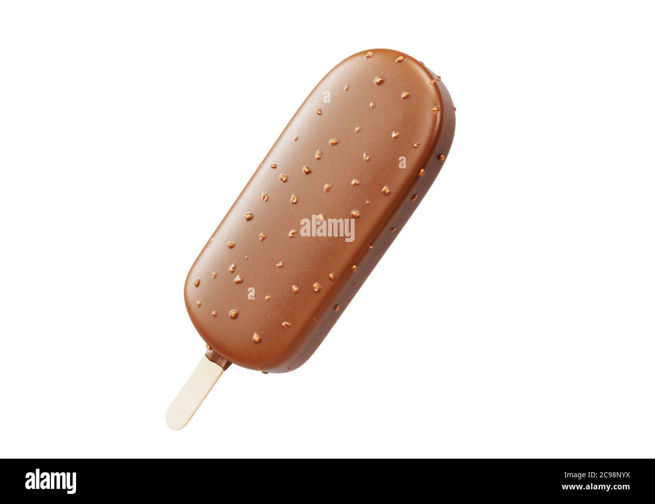 Eiscreme aus brauner Schokolade mit Nüssen auf weißem Hintergrund. Isoliert. Erfrischend Sommer süß. Realistische 3D-Illustration Stockfoto