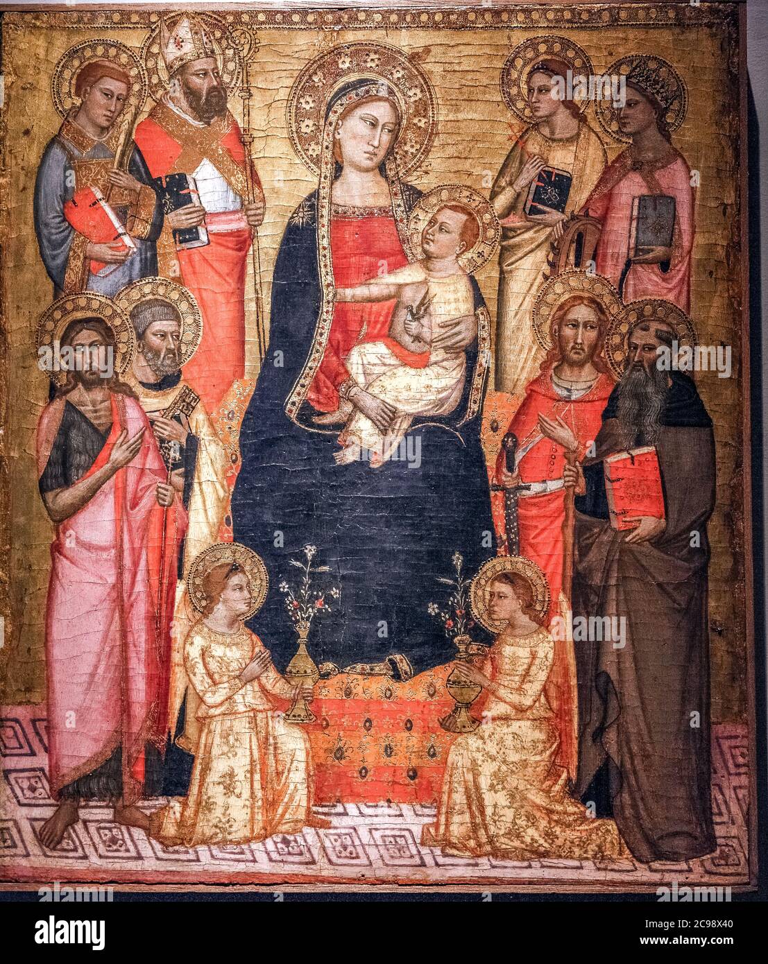 Italien Lombardei Mailänder Diözesanmuseum - Madonna mit Kind zwischen acht Heiligen und zwei Engeln: Meister der Pradella des Ashmolean Museums Stockfoto