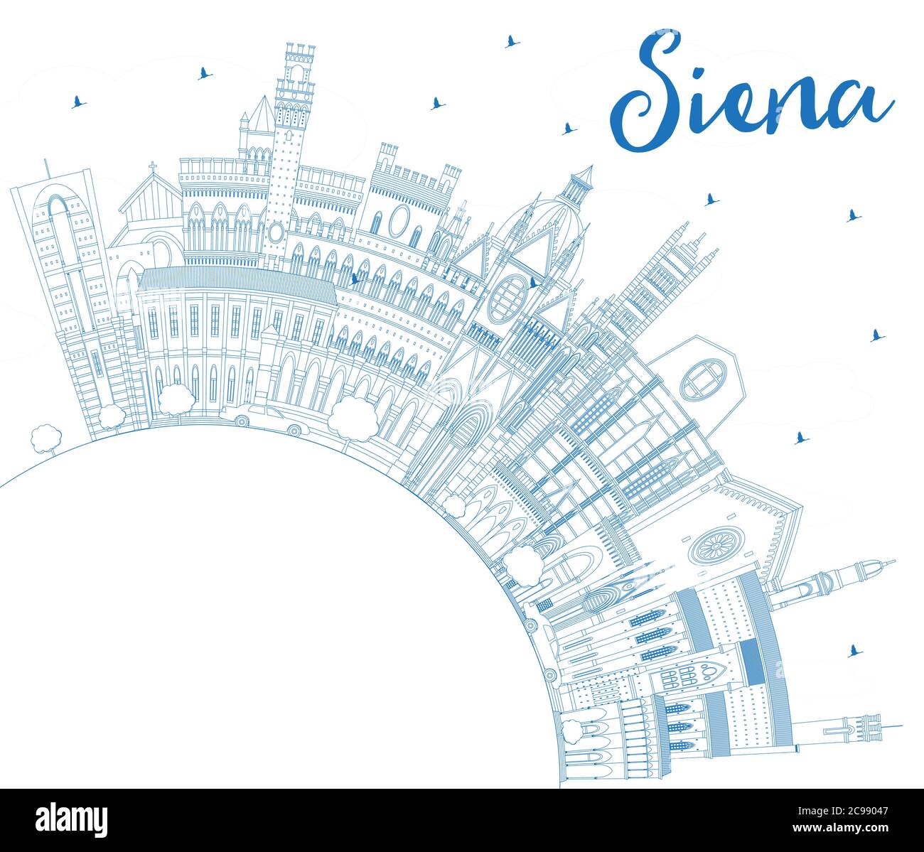 Umrisse Siena Toskana Italien Skyline der Stadt mit blauen Gebäude und Kopieren. Vector Illustration. Stock Vektor