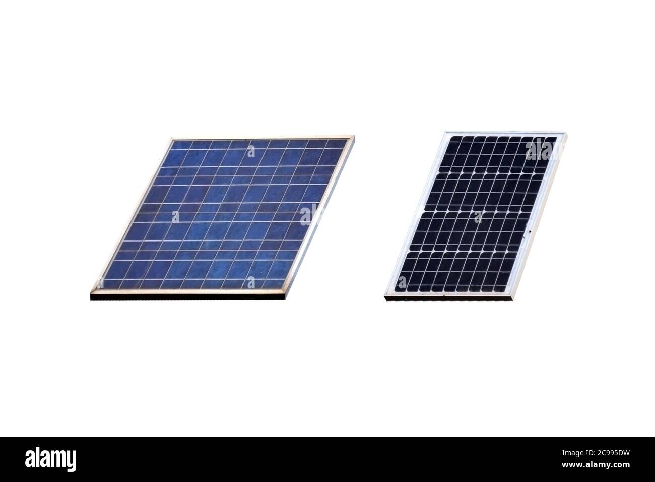 Photovoltaik-Sonnenkollektoren isoliert zwei Stil auf weißem Hintergrund mit Clipping Pfad. Stockfoto