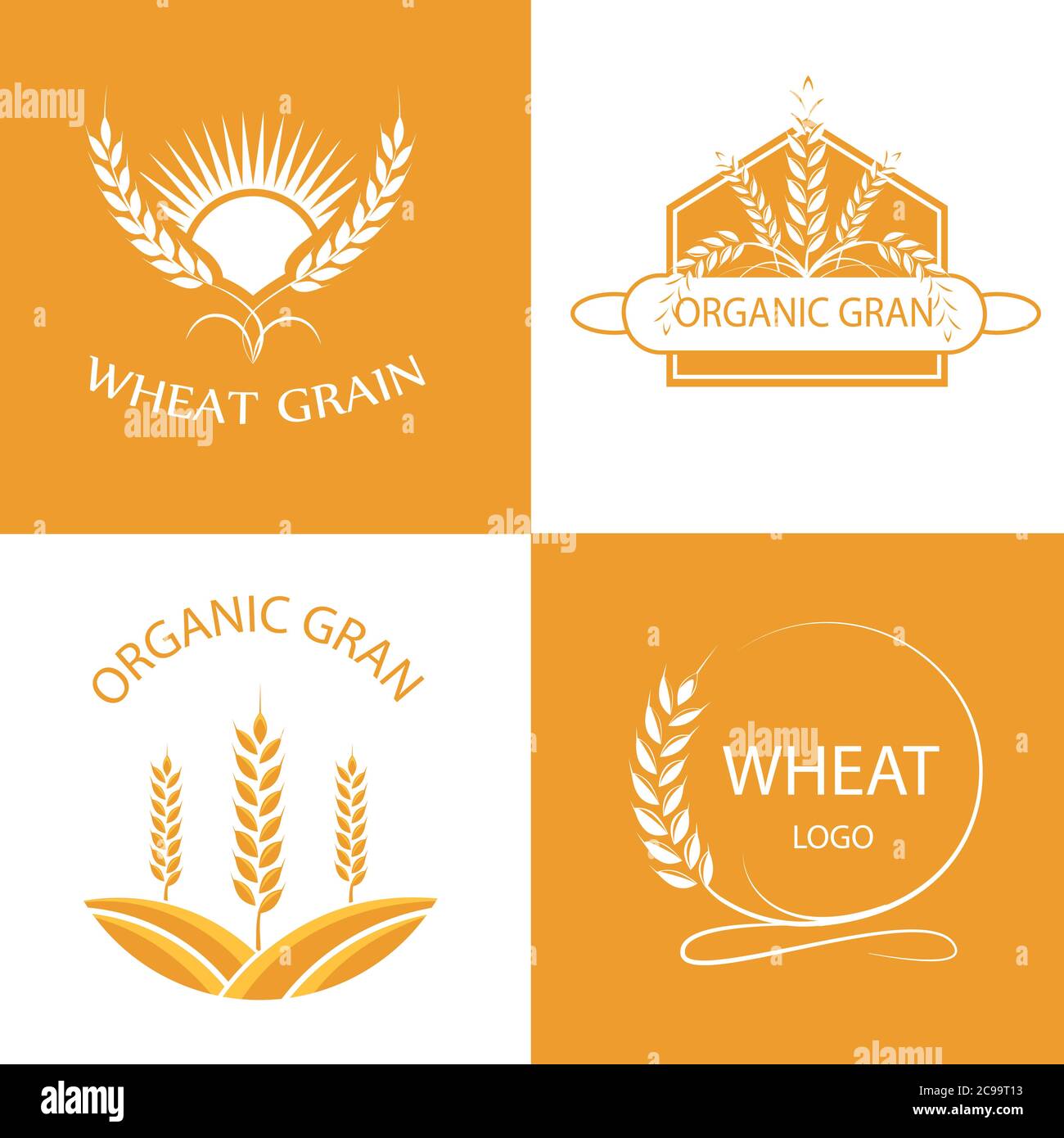 Vektor-Logos mit Weizenkörnern. Set von Vektor-linearen Weizen, Felder Logo Design-Vorlage Weizen und Getreide Grafiken für Bäckerei Embleme. Stock Vektor