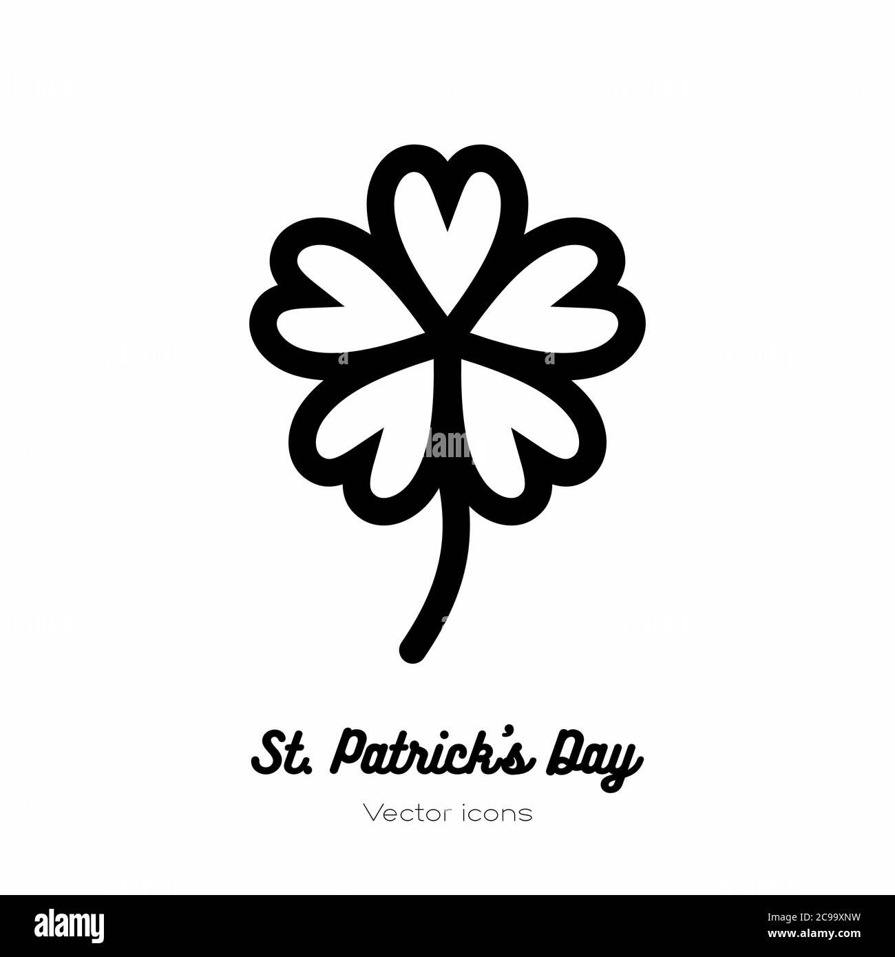 St. Patricks Tag Glück Klee, Kleeblatt, Trefoil Vektor-Symbol. Schwarz weiße Linie Art flache Symbol für Logo, Zeichen, Taste Stock Vektor