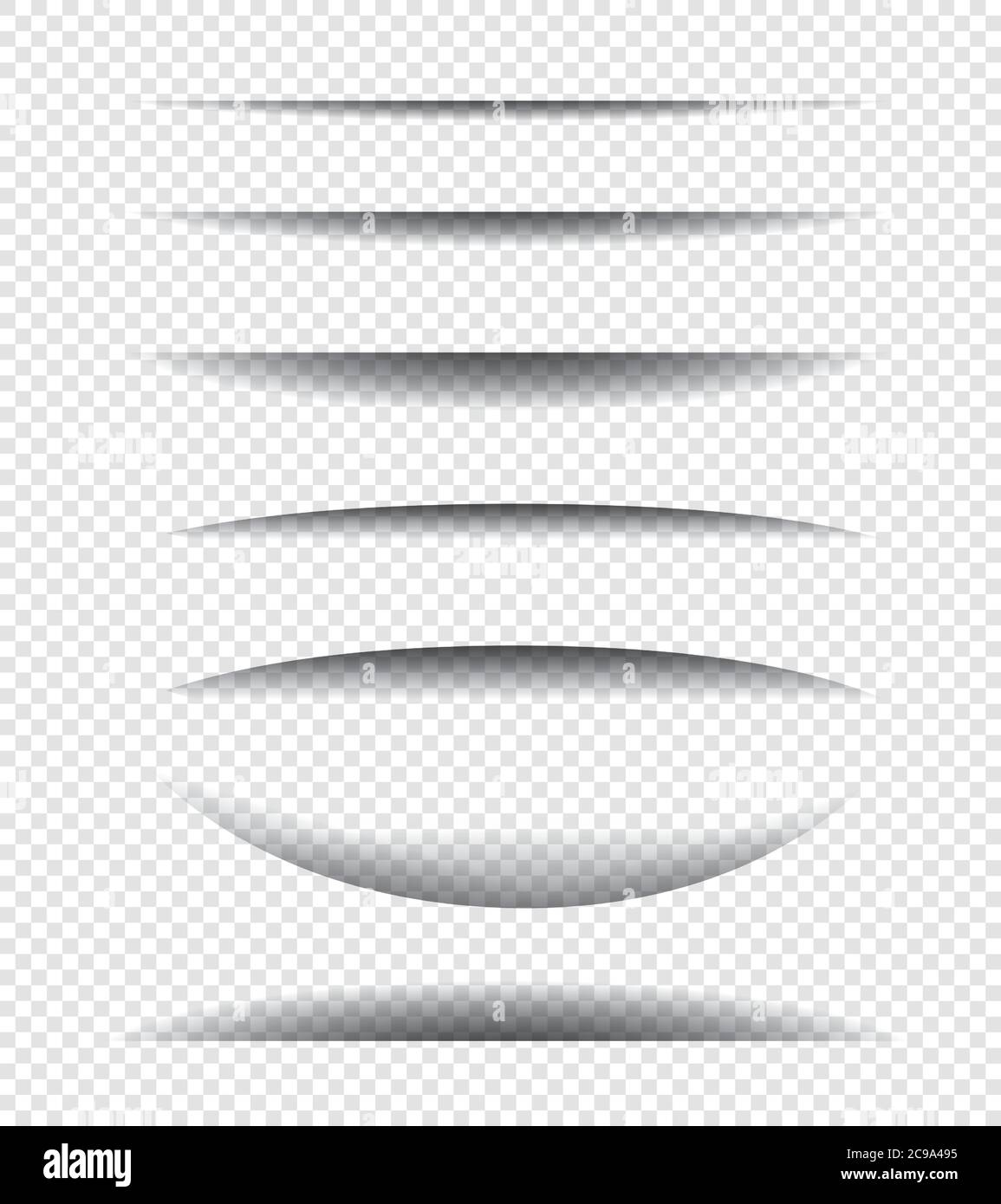 Papierschatteneffekt. Satz realistischer transparenter Schatteneffekte, die auf transparentem Hintergrund isoliert sind. Stock Vektor