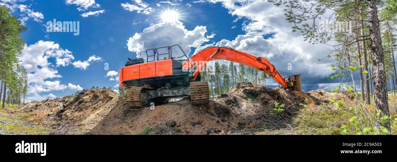 Ausrüstung, Graben, Maschinen, Website, Fahrzeug, Eimer, Industrie, Entwicklung, bauen, Sand, Boden, Arbeit, Graben, Bagger, Aktivität, Bagger, Aushub Stockfoto