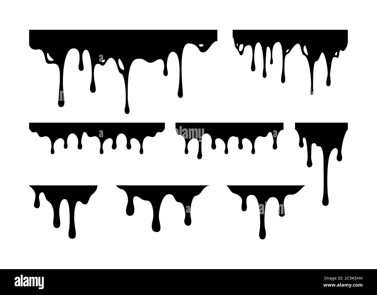 Schwarzes Lacköl. Tropfende Flüssigkeit. Aktuelle Druckfarben färben Flüssigkeit ab. Vektorgrafik. Stock Vektor