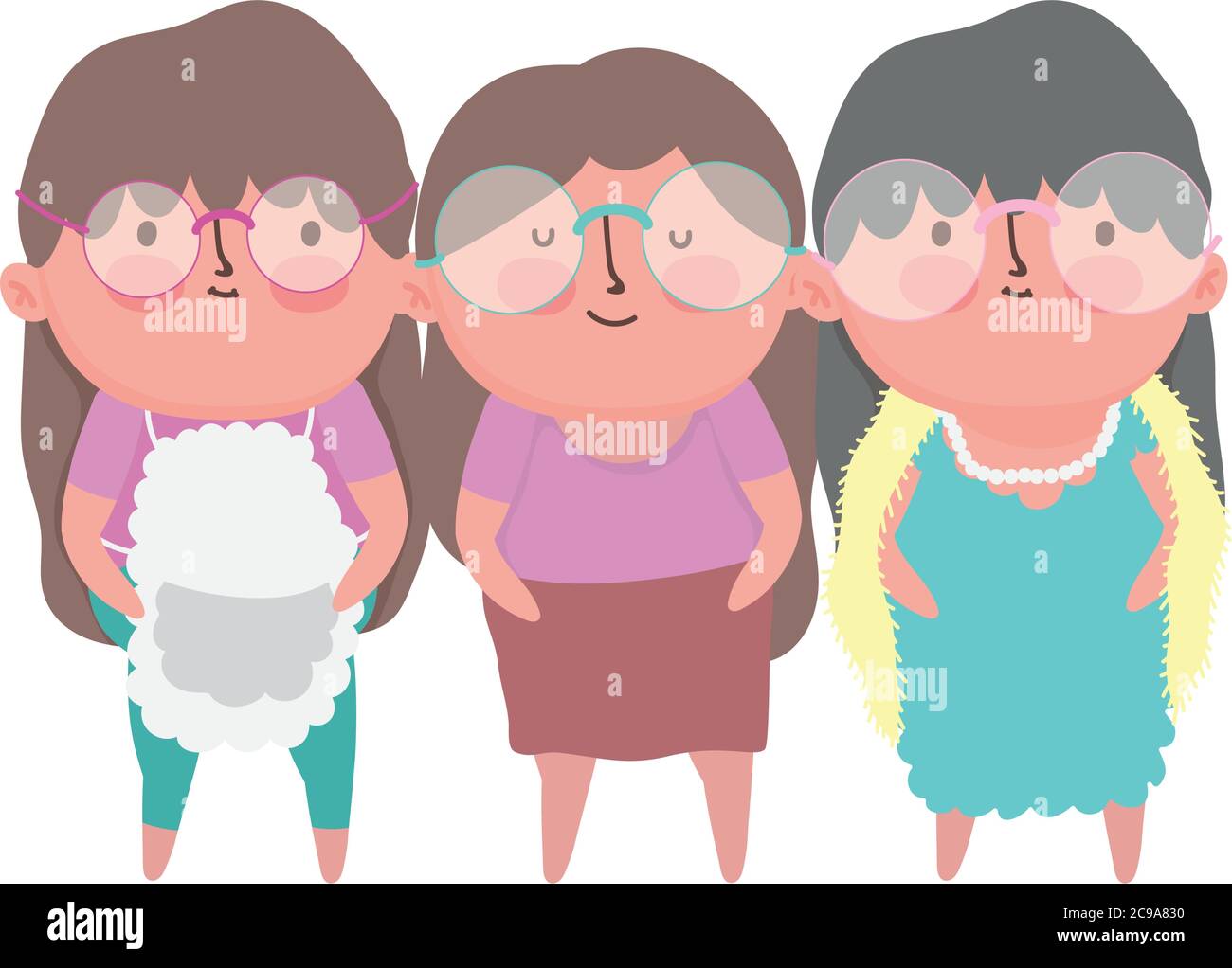 Happy Großeltern Tag, niedlich alte Großmütter Cartoon-Vektor-Illustration Stock Vektor