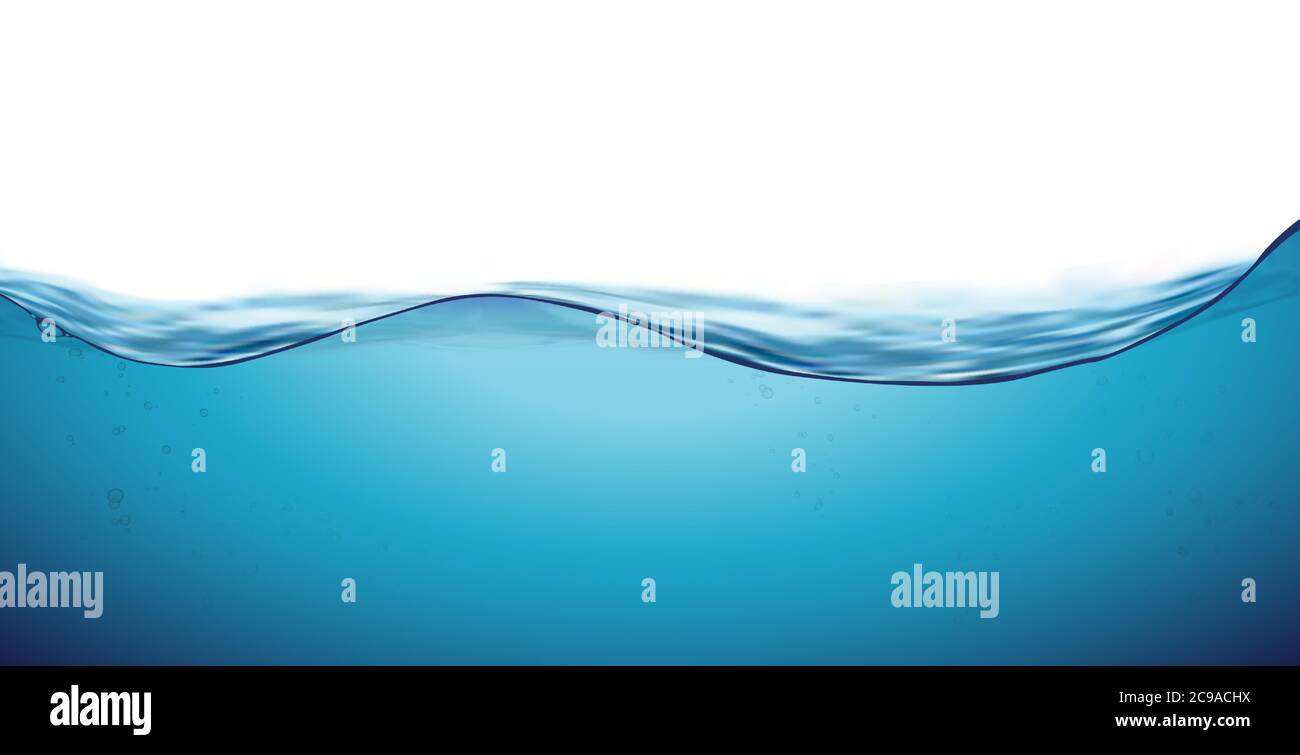 Wasser Welle saubere Flüssigkeit Hintergrund. Blaue Meereswellen-Wasseroberfläche, frischer Ozean unter Wasser. Vektorgrafik. Stock Vektor