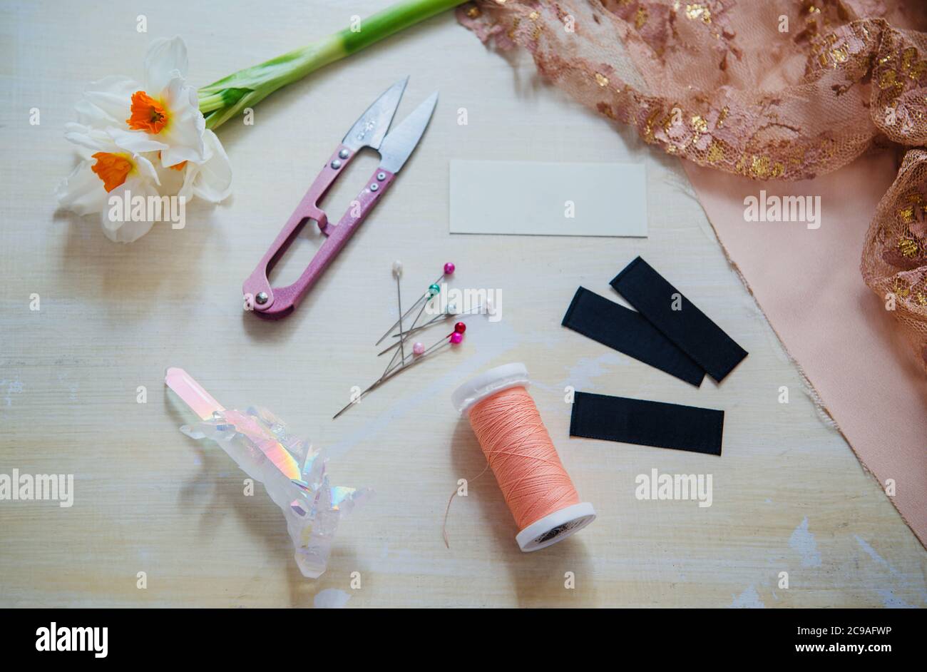 Detail der Nähwerkzeuge Stockfoto