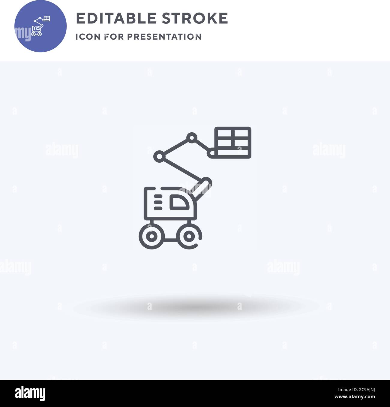 Boom Lift Symbolvektor, gefülltes flaches Schild, solides Piktogramm isoliert auf weiß, Logo-Illustration. Symbol für den Ausleger zur Präsentation. Stock Vektor