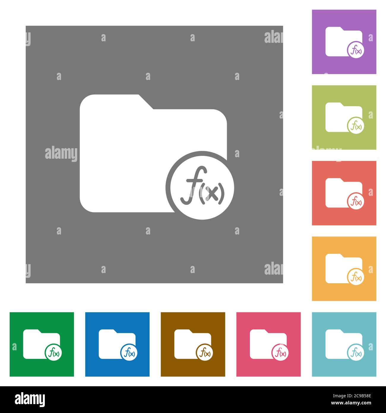 Verzeichnisfunktionen flache Symbole auf einfachen farbigen quadratischen Hintergründen Stock Vektor