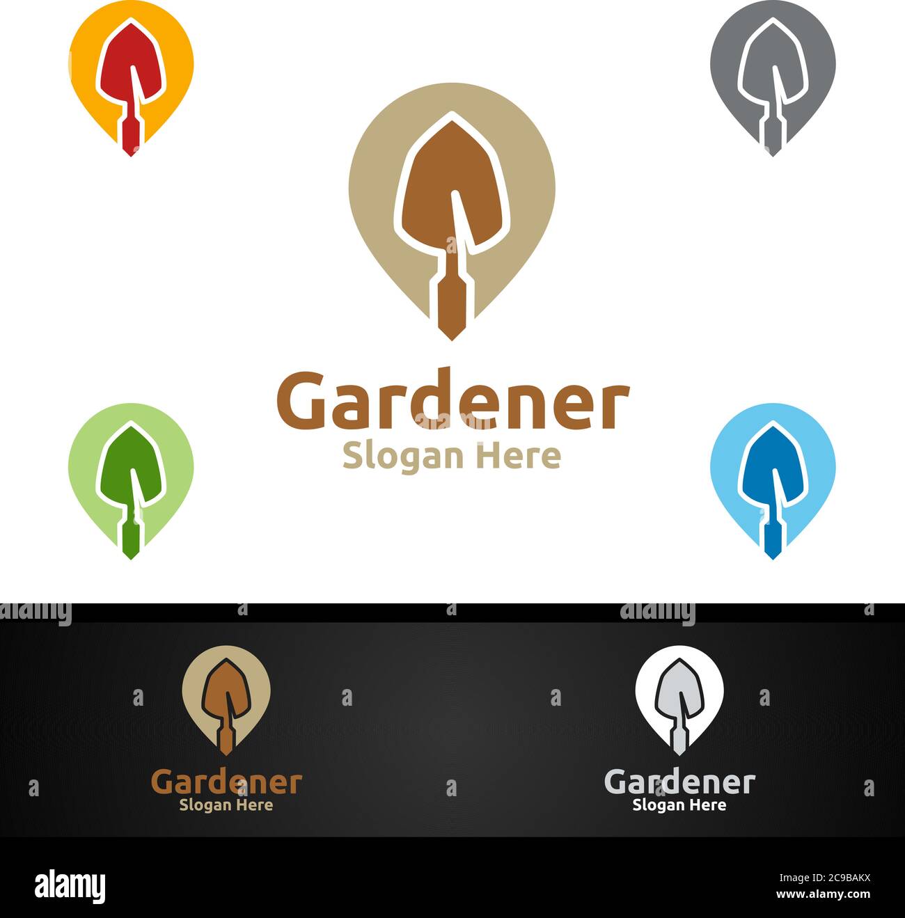 PIN Gärtner Logo mit Green Garden Umwelt oder Botanische Landwirtschaft Stock Vektor