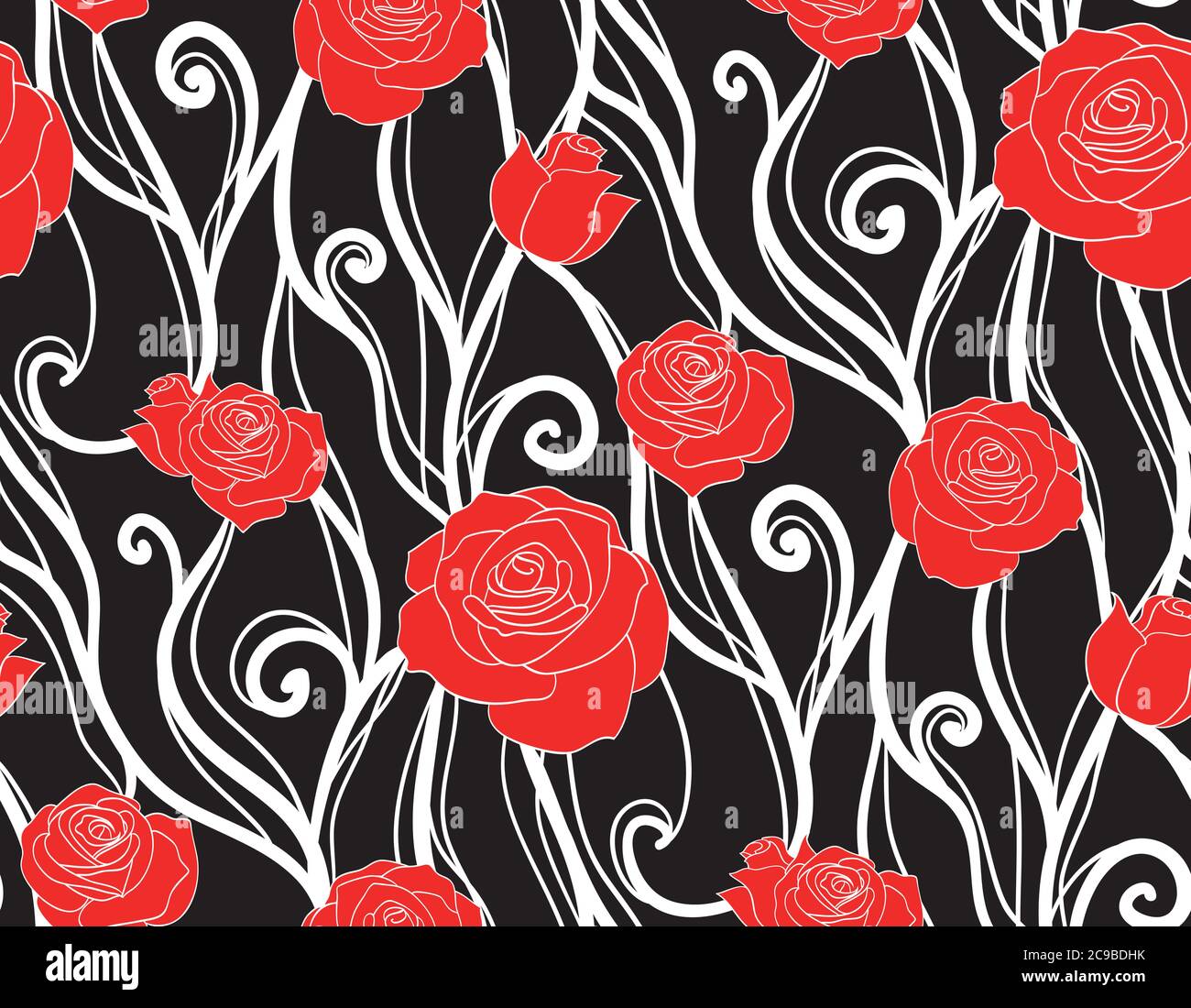 Nahtlose Textur mit Rosen und Reben auf dunklem Hintergrund. Vektor Hintergrund für Scrapbooking und Ihre Kreativität Stock Vektor