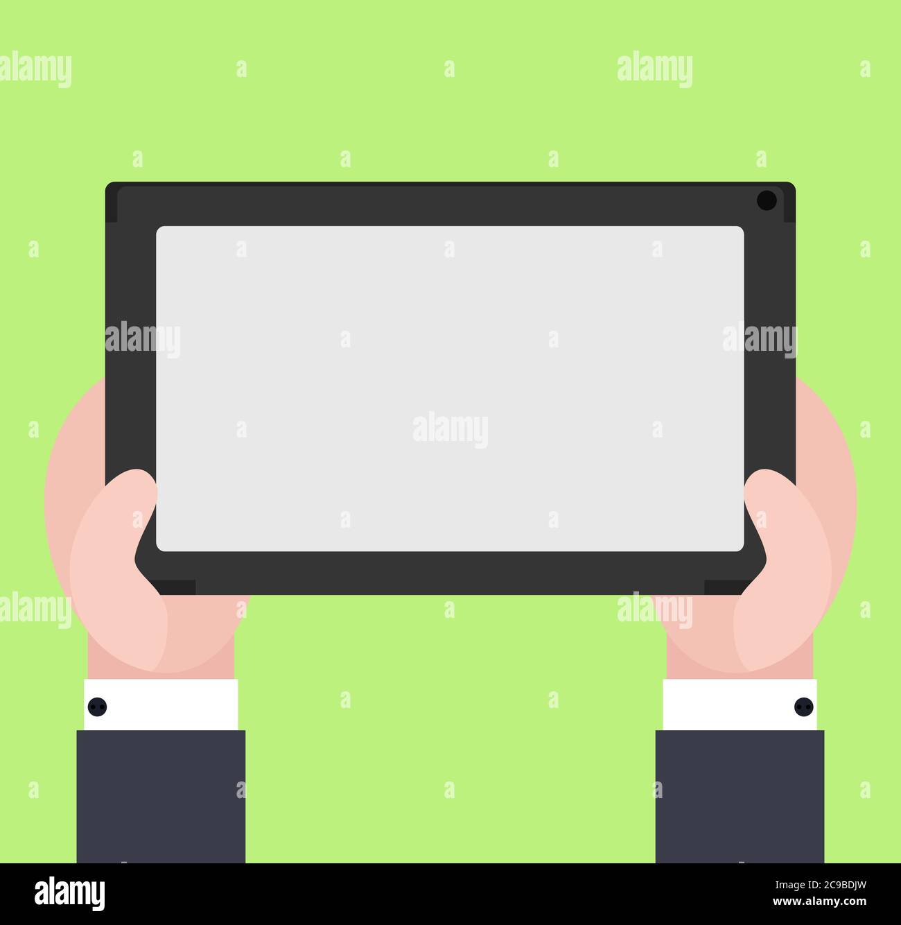 Vektor flache Abbildung der menschlichen Hände halten elektronische Tablette in Fall. Stock Vektor