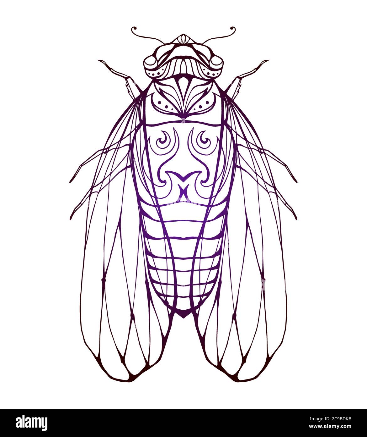 Illustration Cicada mit Boho-Muster. Vektor-Element für Farbdrucke, für T-Shirts, Tattoos und eine Skizze für Ihre Kreativität Stock Vektor